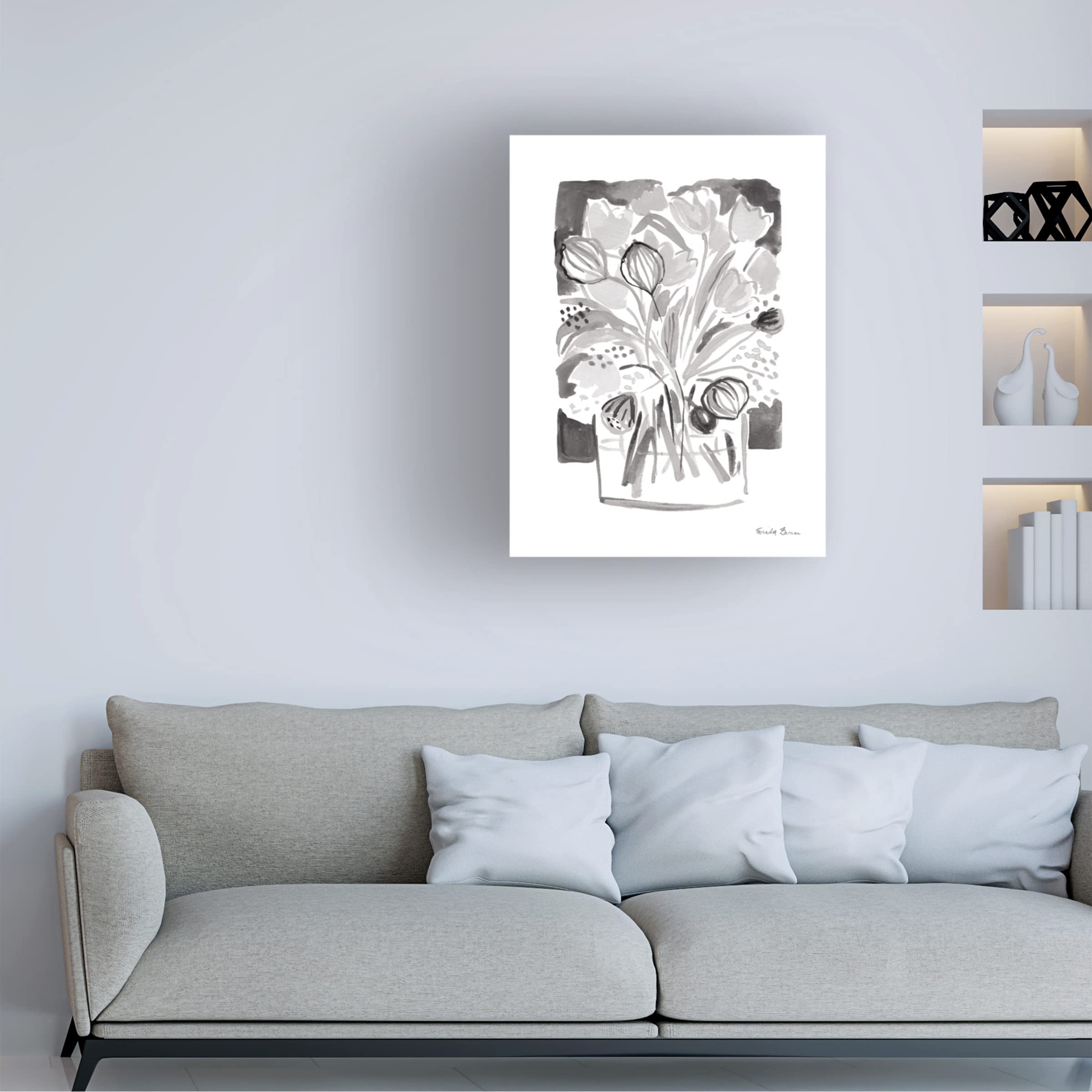 Trademark Fine Art 'Lemon Gray Tulips II' Canvas Wall Art by Farida Zaman - 35x47 Inches Floral Painting for Living Room, Bedroom & Office Decor