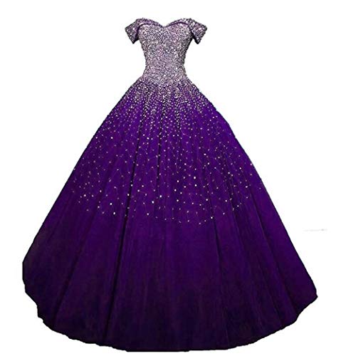 Elegant Beaded Off Shoulder Quinceanera Dress for Women - Prom Ball Gown Evening Dress with Crystal Embroidery | Perfect for Weddings, Sweet 16 Parties & Formal Events