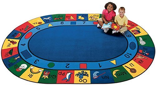 Kids Playroom Carpet - 1306 Blocks of Fun Educational Rug 6ft 9in x 9ft 5in Oval Blue | Non-Slip Floor Mat for Toddlers & Children | Perfect for Playrooms, Bedrooms & Daycare Centers
