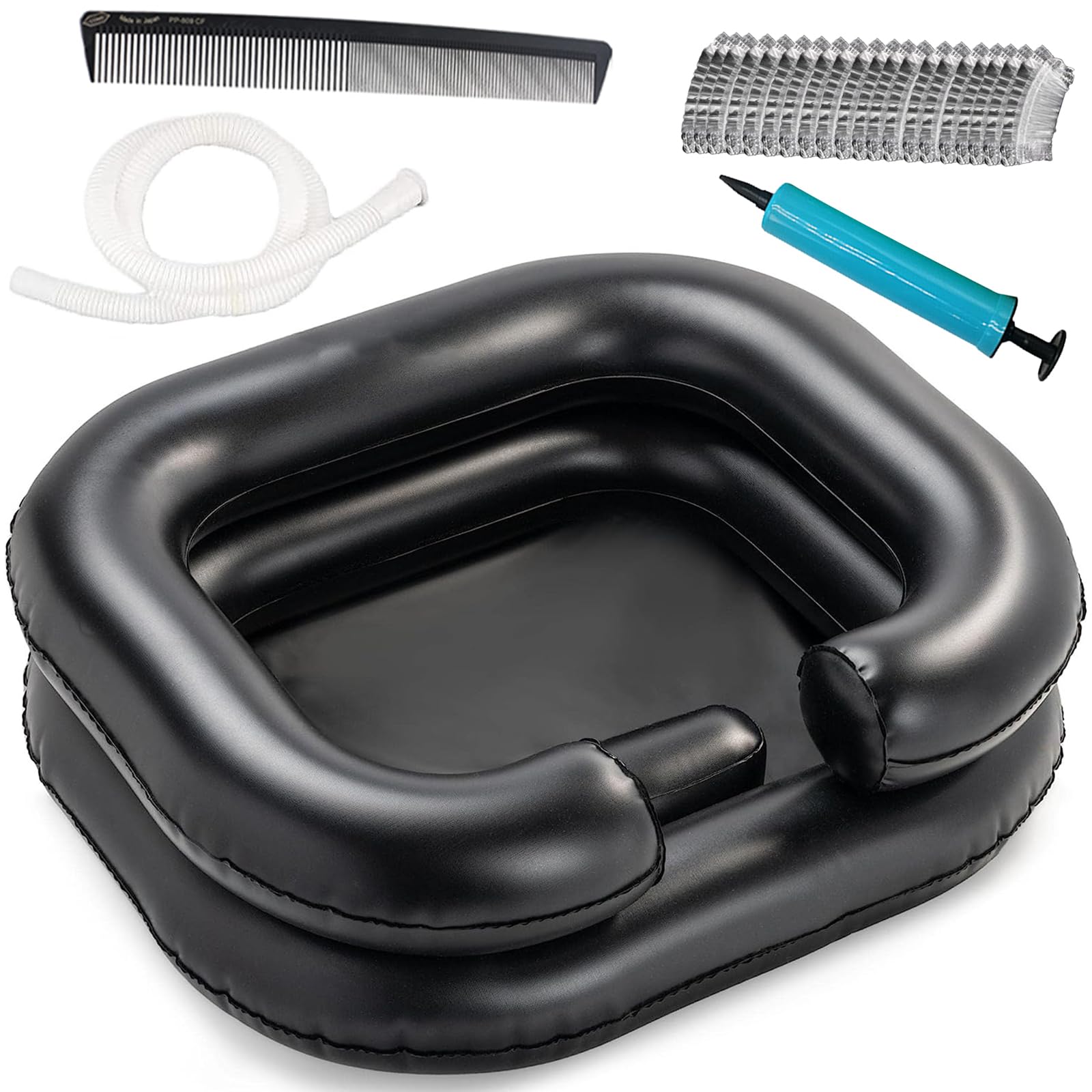 Portable Inflatable Shampoo Basin - Hair Washing Bowl for Bedridden, Disabled & Elderly Care, Dreadlocks & Home Sink Use, Lightweight & Comfortable (Black) - Perfect for Home Nursing, Salon & Travel Hair Care