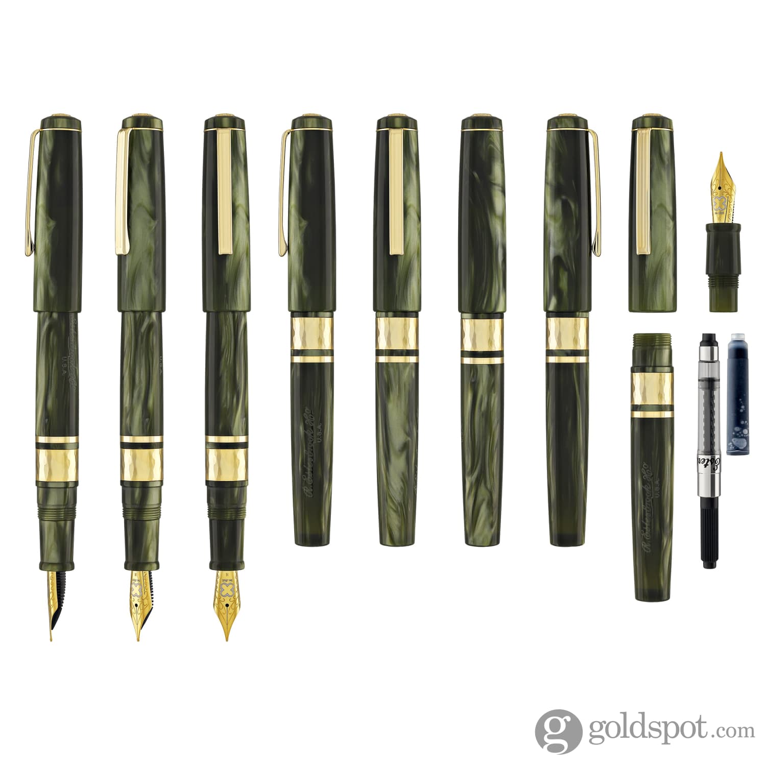 Esterbrook Model J Chatoyant Acrylic Fountain Pen - Palm Green with Gold Trim - Luxury Writing Instrument for Professionals & Collectors - Perfect for Office, Journaling & Gift Giving