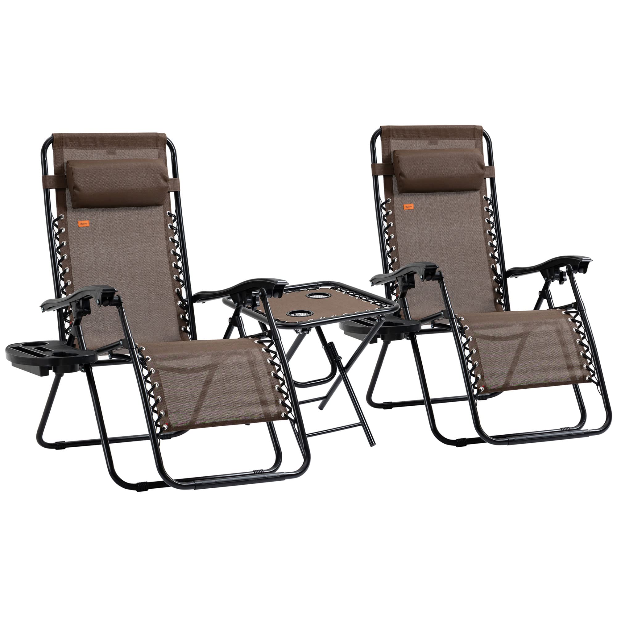 Outsunny Zero Gravity Reclining Chair Set with Side Table - Adjustable Folding Lounge Chair with Cup Holders & Pillows for Pool, Backyard, Beach, Patio - Perfect for Relaxing, Sunbathing & Outdoor Lounging