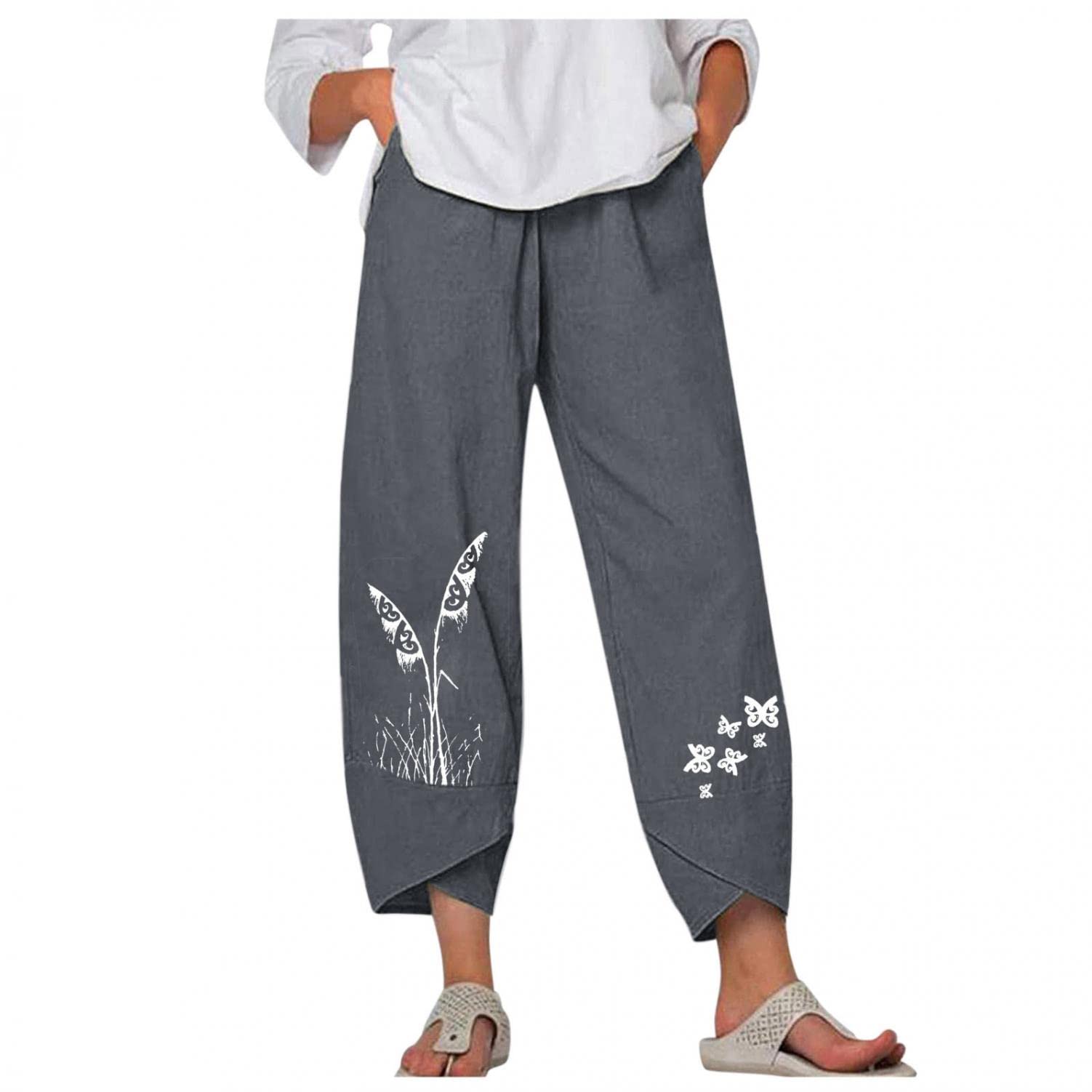 Women's Cotton Linen Pants - Soft Boho Printed Lounge Pants with Pockets | Comfortable Casual Trousers for Home, Travel & Summer Outfits