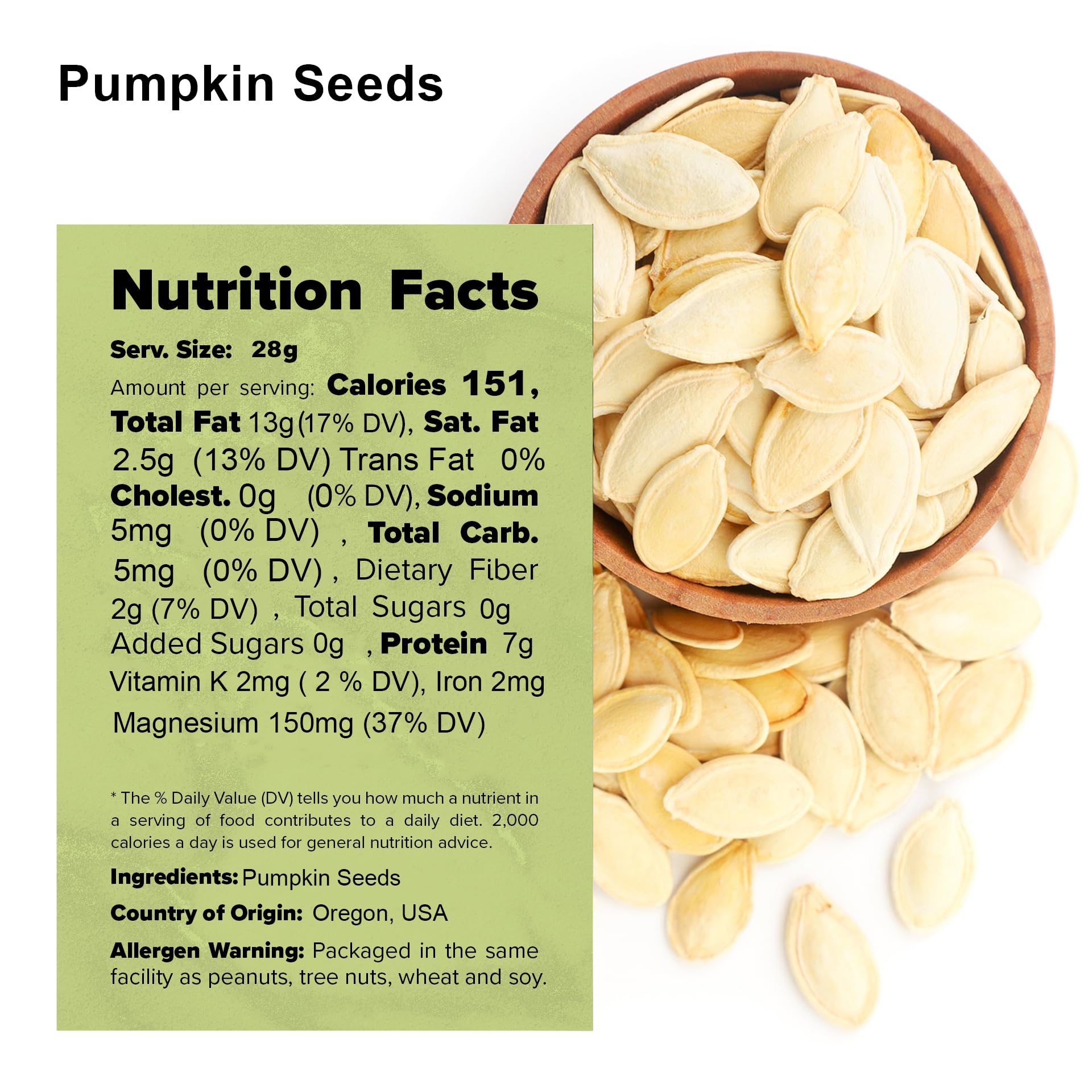 Organic Raw Unsalted Pumpkin Seeds - 1 LB Resealable Bag | Keto, Paleo & Vegan Friendly Healthy Snacks | Perfect for Salads, Baking & On-the-Go Snacking