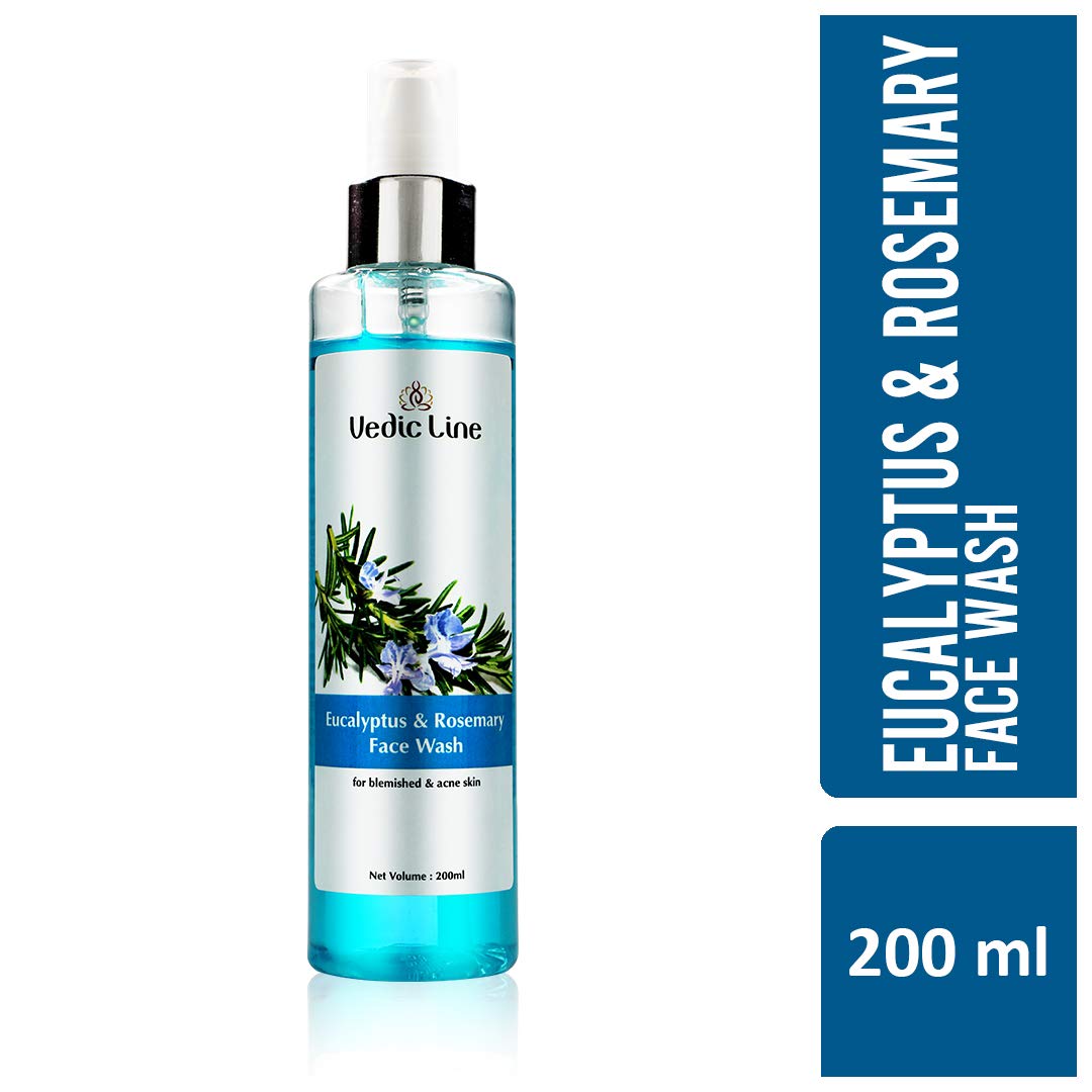 Vedicline Eucalyptus and Rosemary Face Wash for Acne & Blemish Control - 200ml Cleansing Formula for Clear, Refreshed Skin | Perfect for Daily Skincare Routine & Post-Workout Cleansing