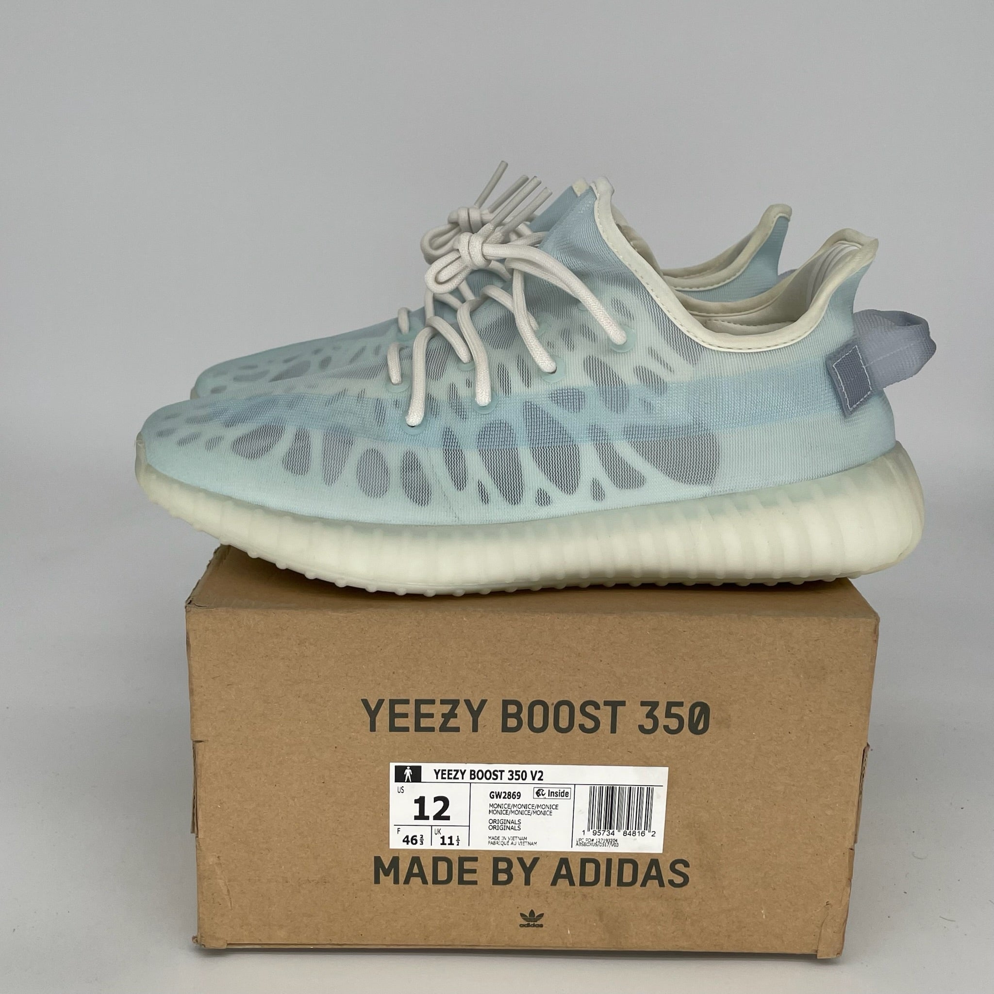 Adidas Yeezy Boost 350 V2 'Mono Ice' - Men's Running Shoes Size 12 GW2869 | Lightweight Comfort for Jogging, Gym & Casual Wear