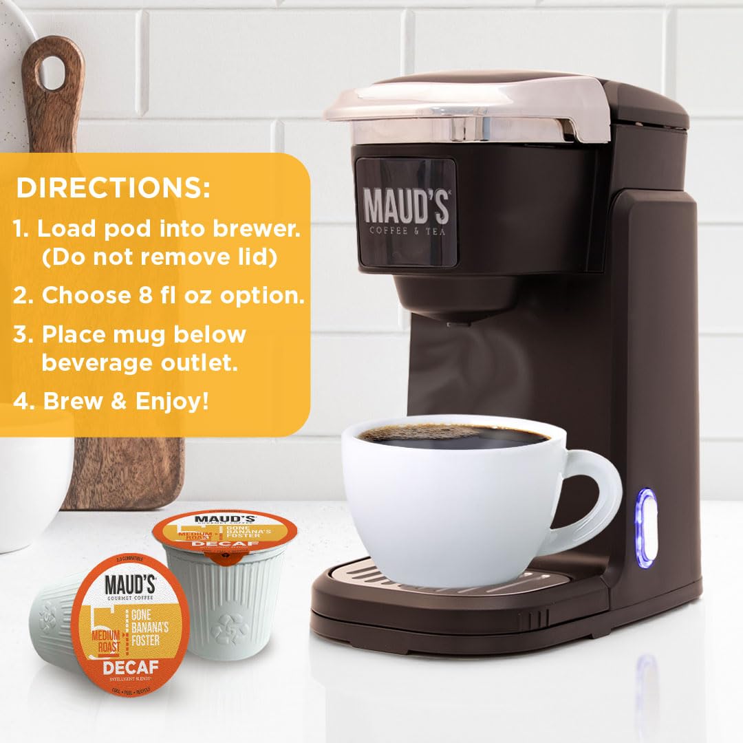Maud's Decaf Banana Flavored Coffee Pods, 24 Count - Medium Roast Decaffeinated Arabica Coffee in Recyclable K-Cups | Keurig Compatible | Perfect for Home, Office & Breakfast Time