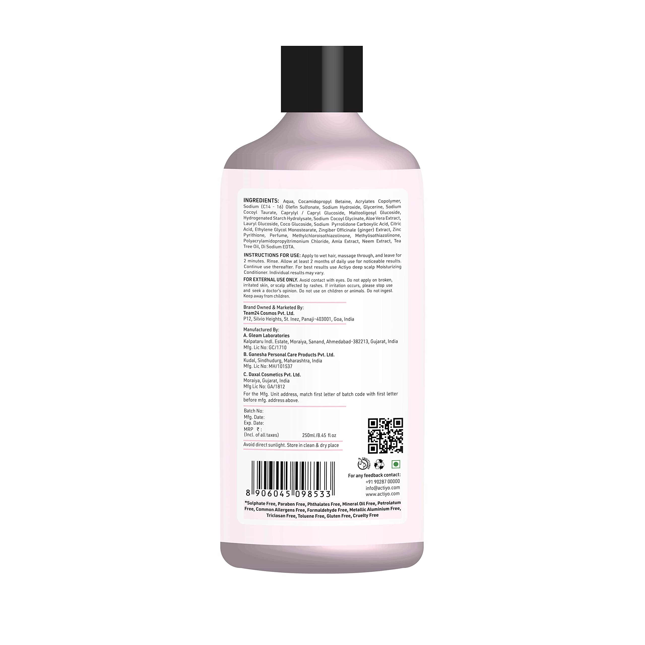 ACTIYO® Anti Dandruff Shampoo for Women & Men - Paraben & SLS Free, 8.5oz - Soothes Itchy Scalp & Controls Flakes - Perfect for Daily Use & Sensitive Scalp Care