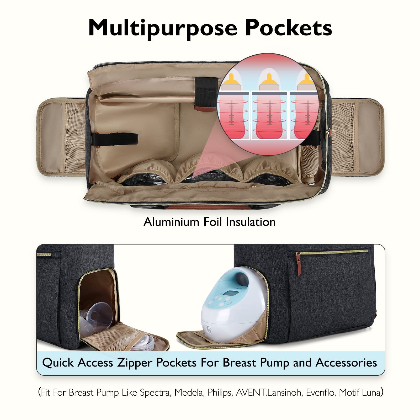 Mommore Breast Pump and Diaper Tote Bag with 15 Inch Laptop Sleeve - Compatible with Medela, Spectra S1/S2, Evenflo Pumps - Perfect for Nursing Moms, Work Commutes & Travel