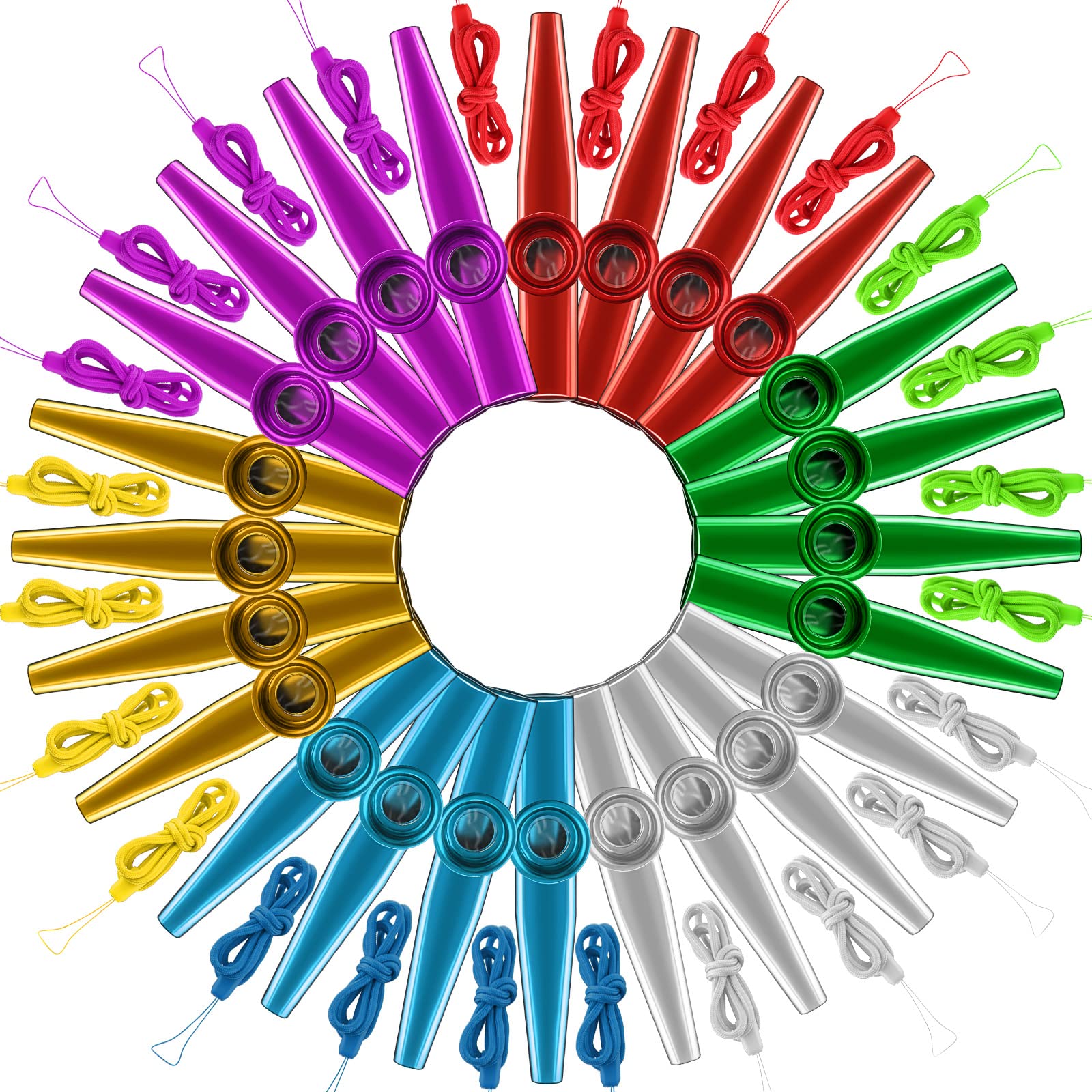 24-Pack Colorful Metal Kazoos with Lanyards - Musical Instruments for Kids & Adults - Perfect for Parties & Music Lessons
