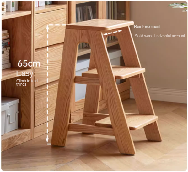Solid Oak Wood Step Stool - Sturdy 2-Step Ladder for Kitchen, Bathroom & Kids - Non-Slip Safety Footrest for Home, Office & Closet Organization