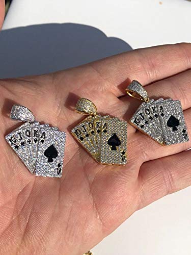 HarlemBling 925 Sterling Silver Iced Ace of Spades Pendant Necklace for Men - Lucky Royal Flush Charm - Perfect for Hip Hop Jewelry & Casino Night Outfits