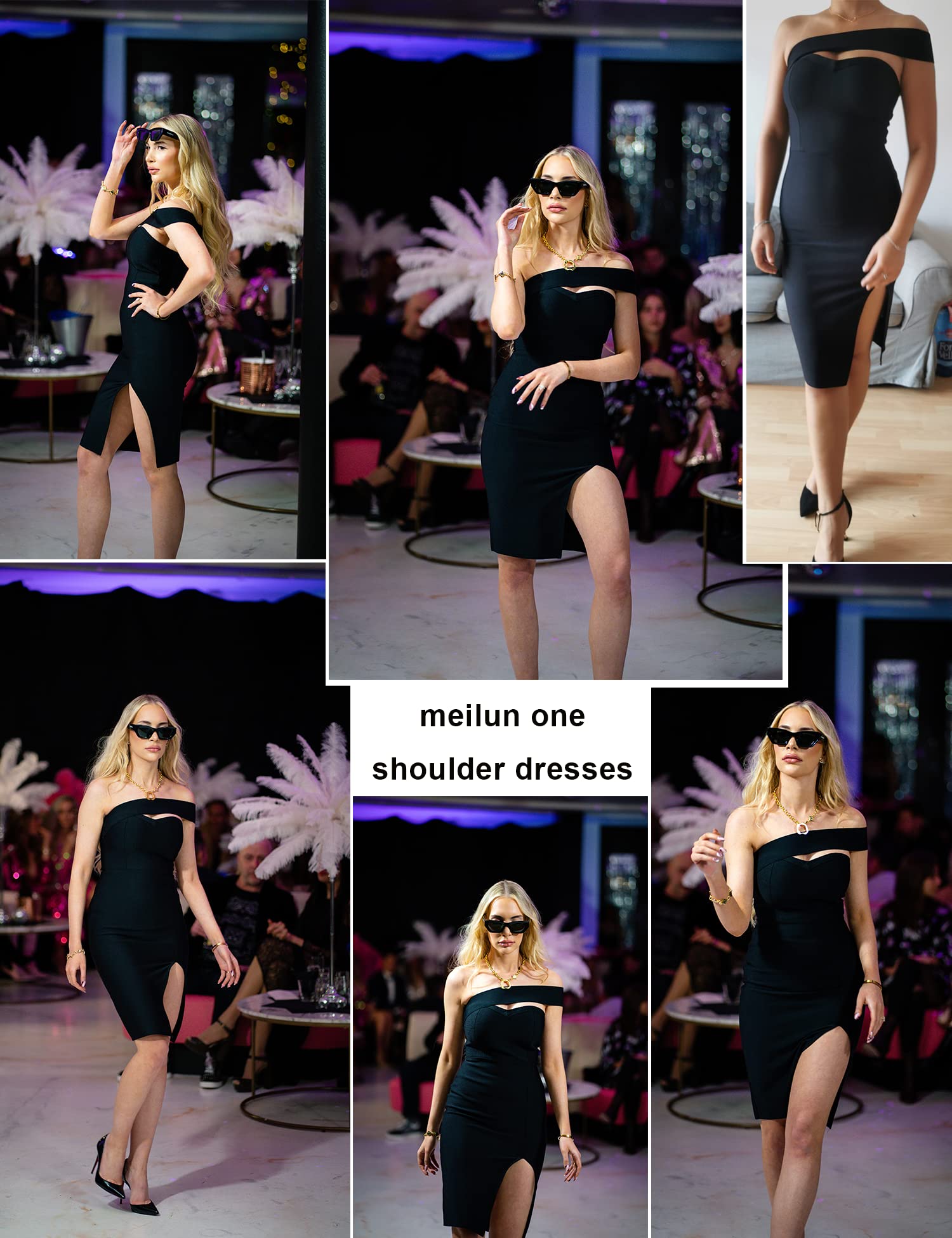 Meilun Women's One Shoulder Bandage Dress - Sexy Formal Midi Dress for Wedding Guest, Party, Cocktail & Evening Events