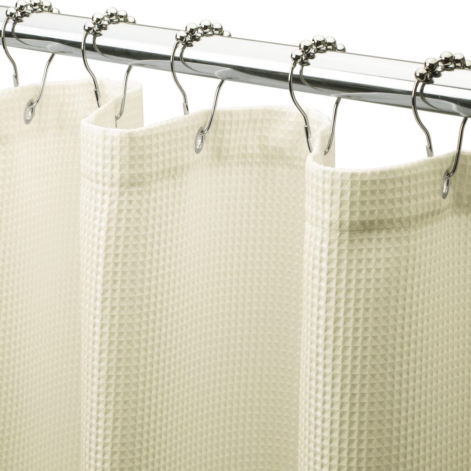 AmazerBath Waffle Weave Shower Curtain - Heavy Duty Hotel Quality Bathroom Fabric Curtain 72x72 Inches, Cream Yellow - Perfect for Spa-Like Bathrooms & Luxury Hotel Style Decor