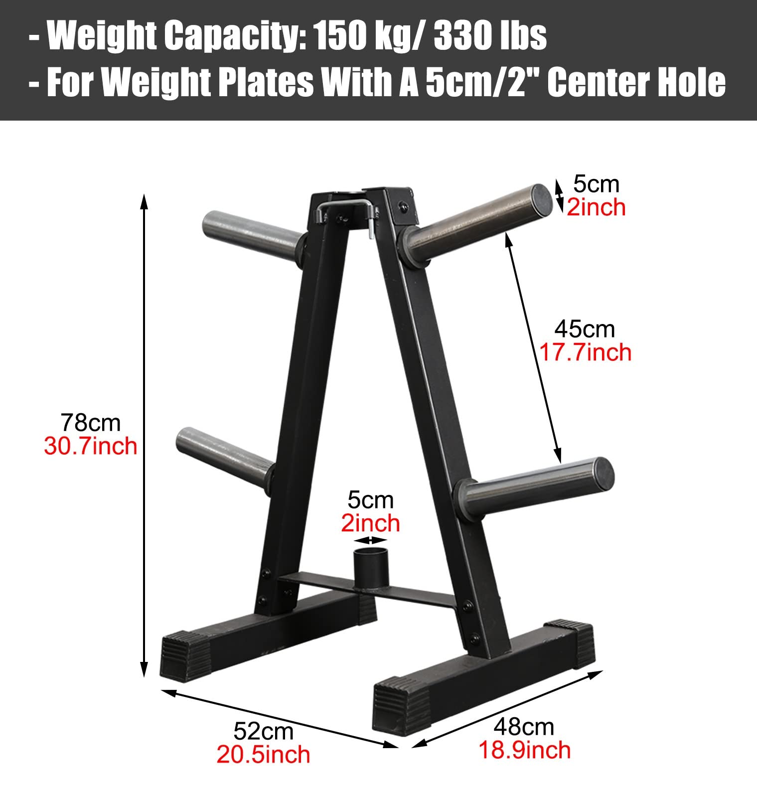 LVLONG Small Olympic Weight Plate Rack - Heavy Duty Barbell Weight Holder Tree with Protective Caps for Commercial & Home Gym Storage | Perfect for Weightlifting, CrossFit, and Strength Training Workouts