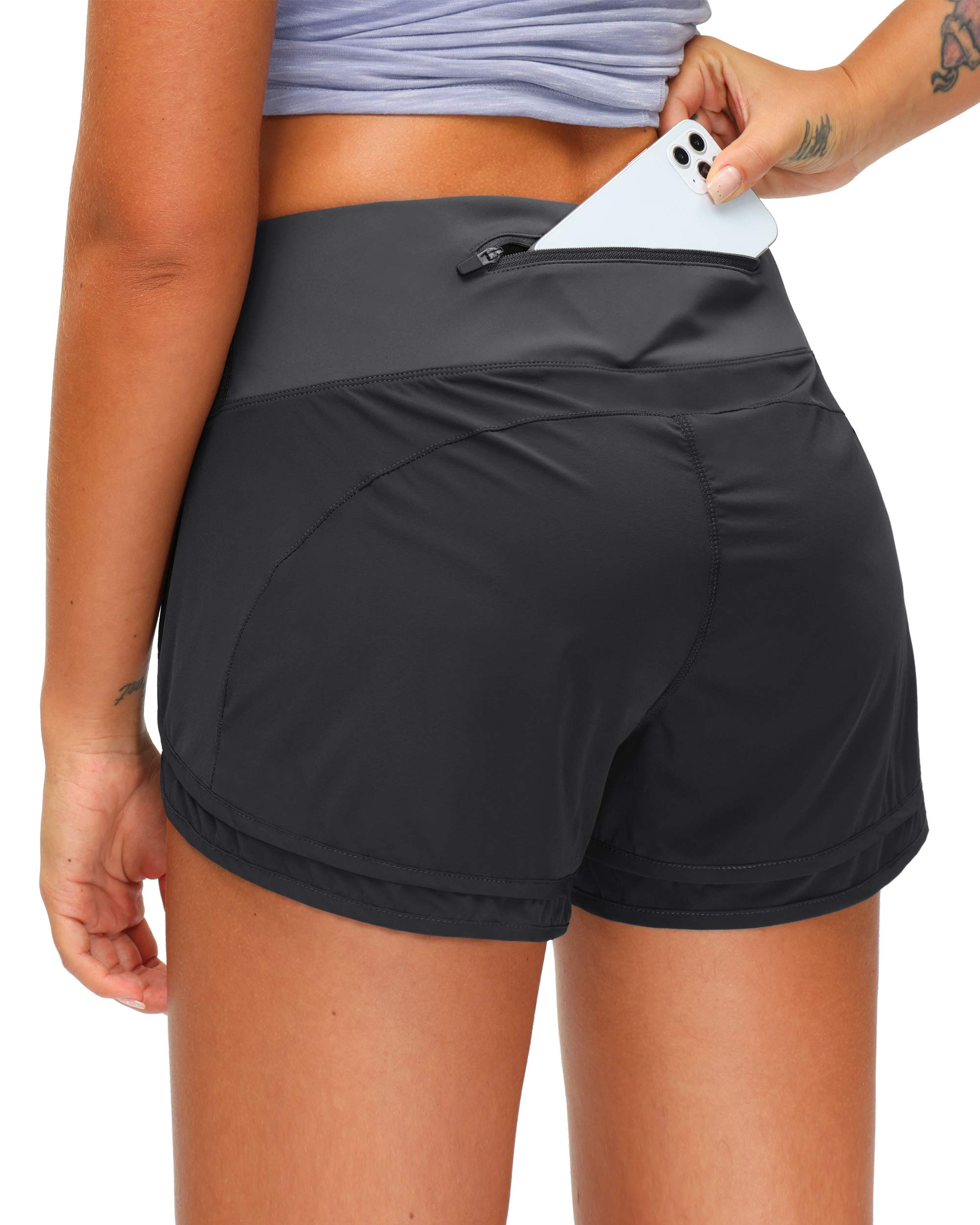 High Waisted Running Shorts for Women - 3 Inch Quick Dry Gym Workout Shorts with Zipper Pocket | Perfect for Jogging, Yoga & Outdoor Activities