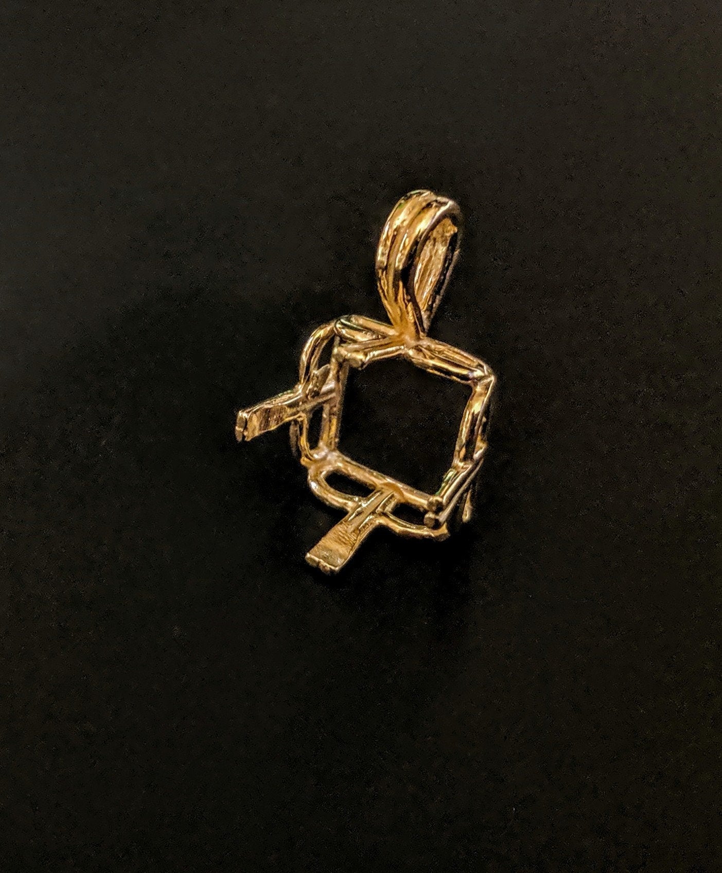 Solid Sterling Silver or 14kt Gold 10mm 14mm Square 4 Prong Pendant Setting - Handcrafted in USA | Perfect for Jewelry Making, DIY Necklace & Custom Engagement Ring Designs