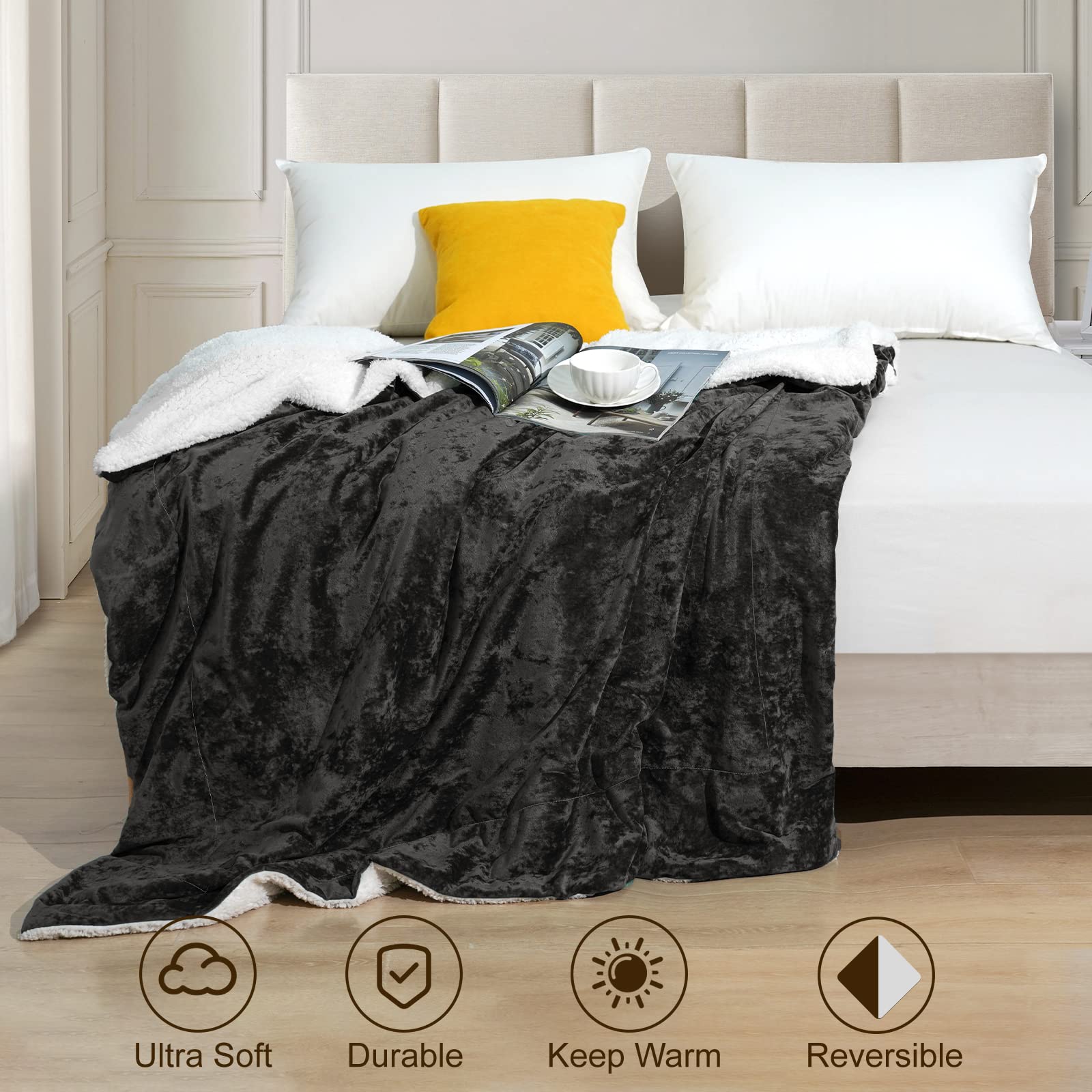 PHF Sherpa Fleece Throw Blanket - Ultra Soft & Warm Plush Blanket for All Seasons - Luxury Velvet Blanket for Bed, Couch, Sofa & Travel - 50
