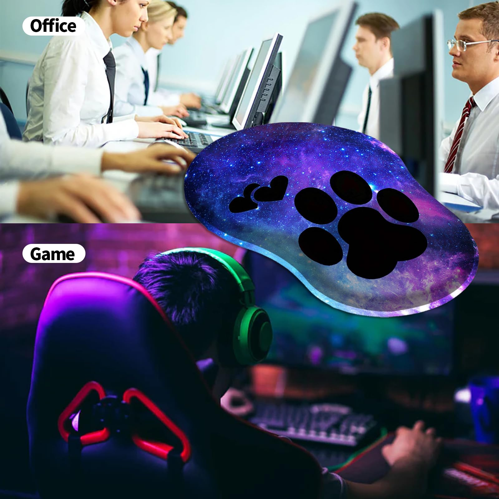 Ergonomic Mouse Pad with Wrist Support - Cute Dog Paws Pattern Gel Gaming Mousepad for Laptop & Computer - Comfortable Office & Home Work Accessory - Perfect for Gaming, Programming and Long Working Hours