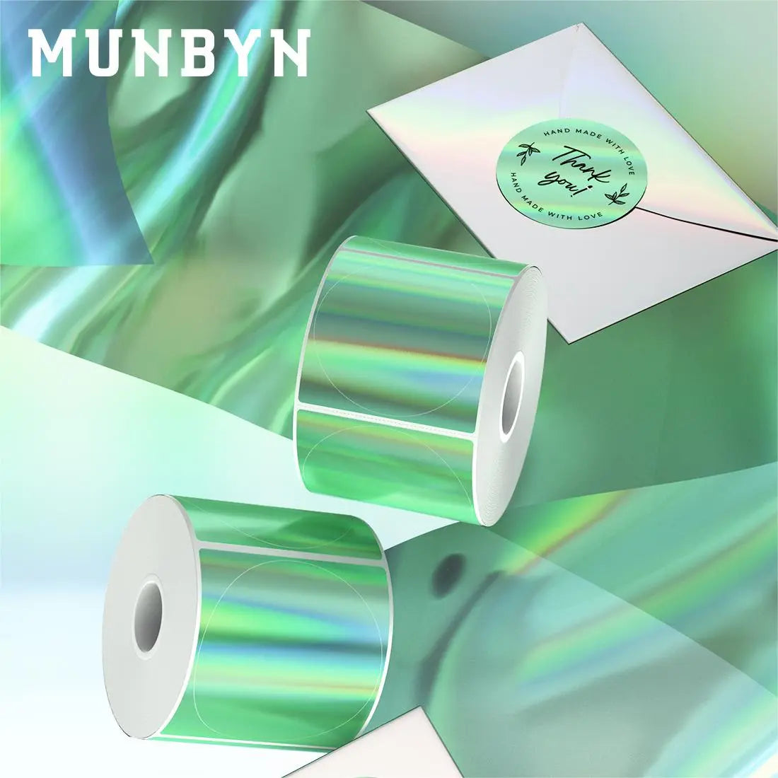 MUNBYN 2 Circle Holographic Thermal Labels for Shipping, Packaging & Inventory - Waterproof Barcode Stickers for Logistics, Warehousing & Retail Use