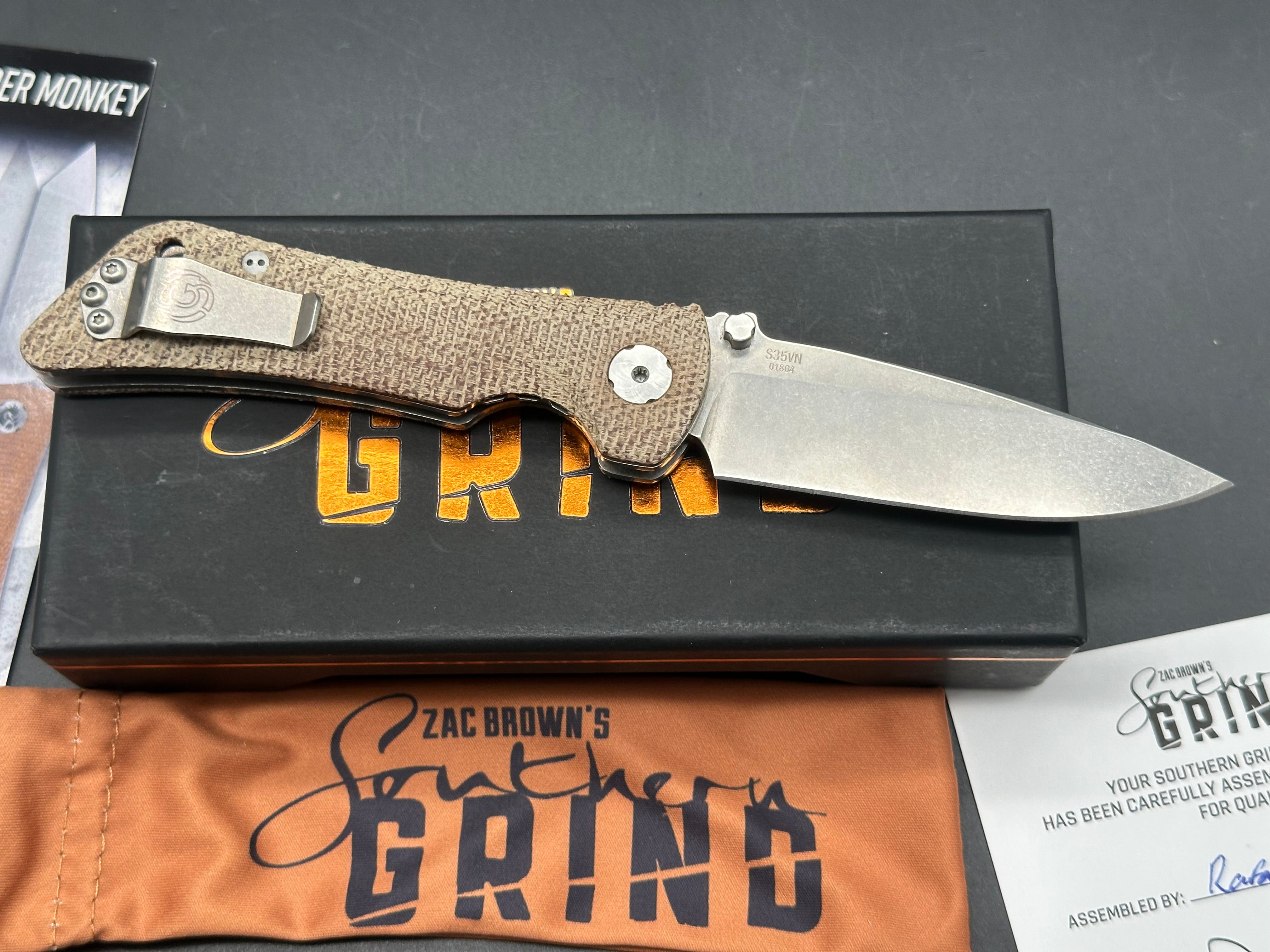 Southern Grind Spider Monkey Folding Knife - Micarta Handle, Brown Stonewash Blade (3.4