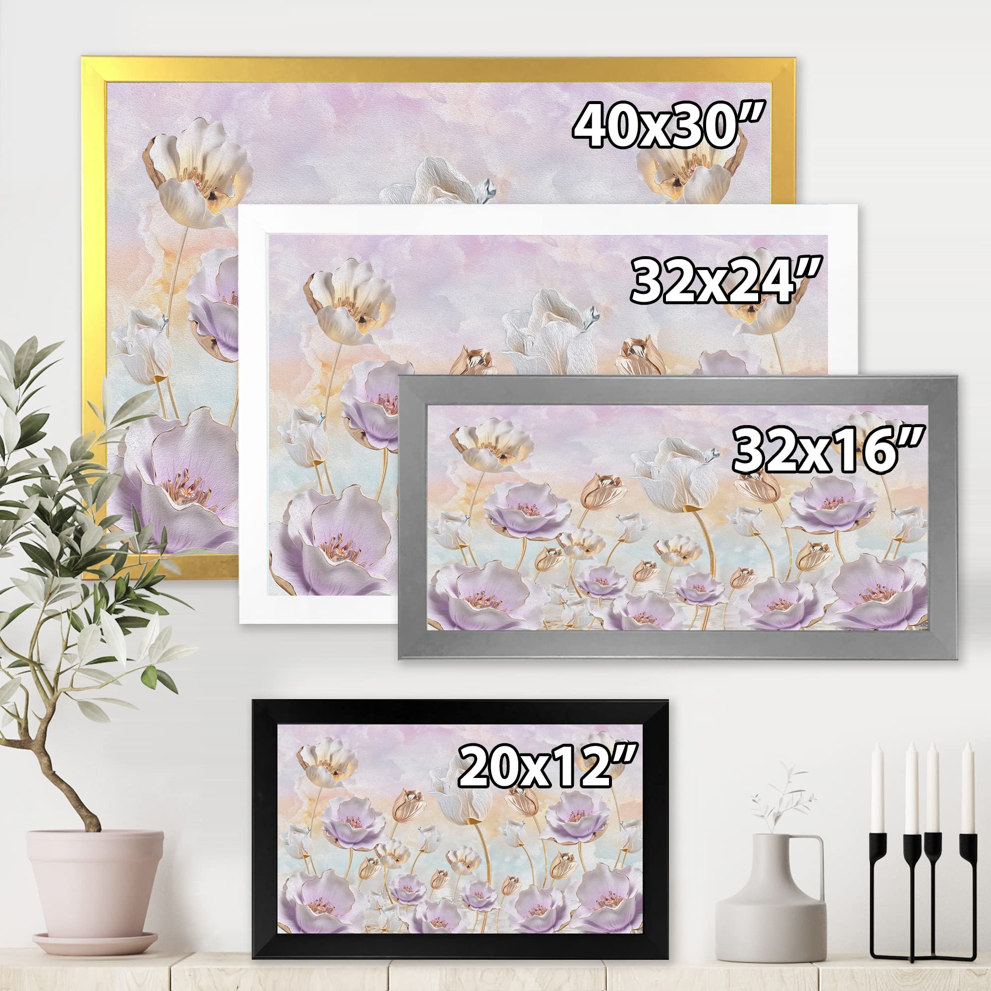 DesignQ Pastel Blossoming Flowers Traditional Framed Wall Art - Perfect for Living Room, Bedroom & Office Decor