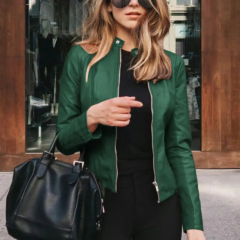 Women's Faux Leather Jacket - PU Motorcycle Biker Coat, Slim Fit Short Outerwear for Fall & Winter | Casual, Party, Night Out Fashion