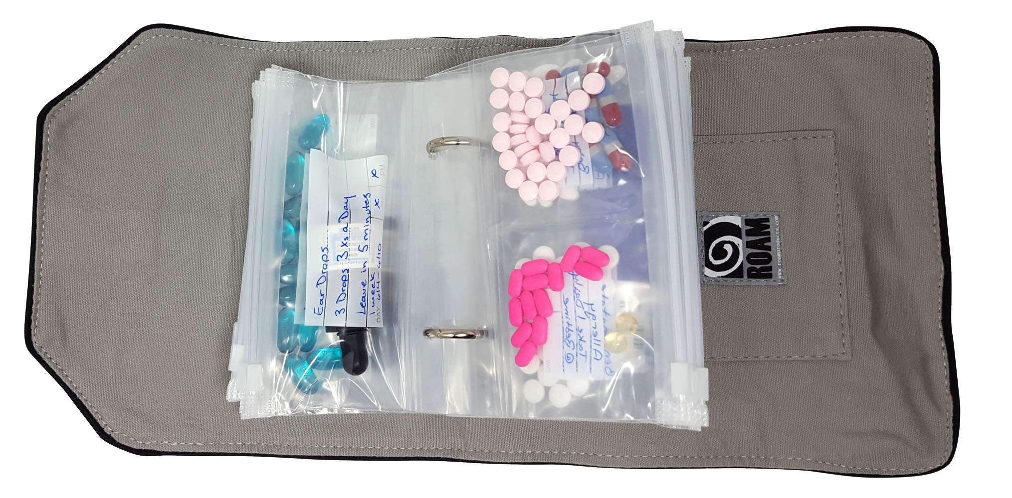 Portable Pill Organizer Wallet for Travel - Holds All Sizes of Medications (XS to XL), Pills, Drops, Sprays & Ointments with Secure Zipper Bags & Customizable Labels - Perfect for Daily Use, Business Trips, and Vacation Packing (Black)