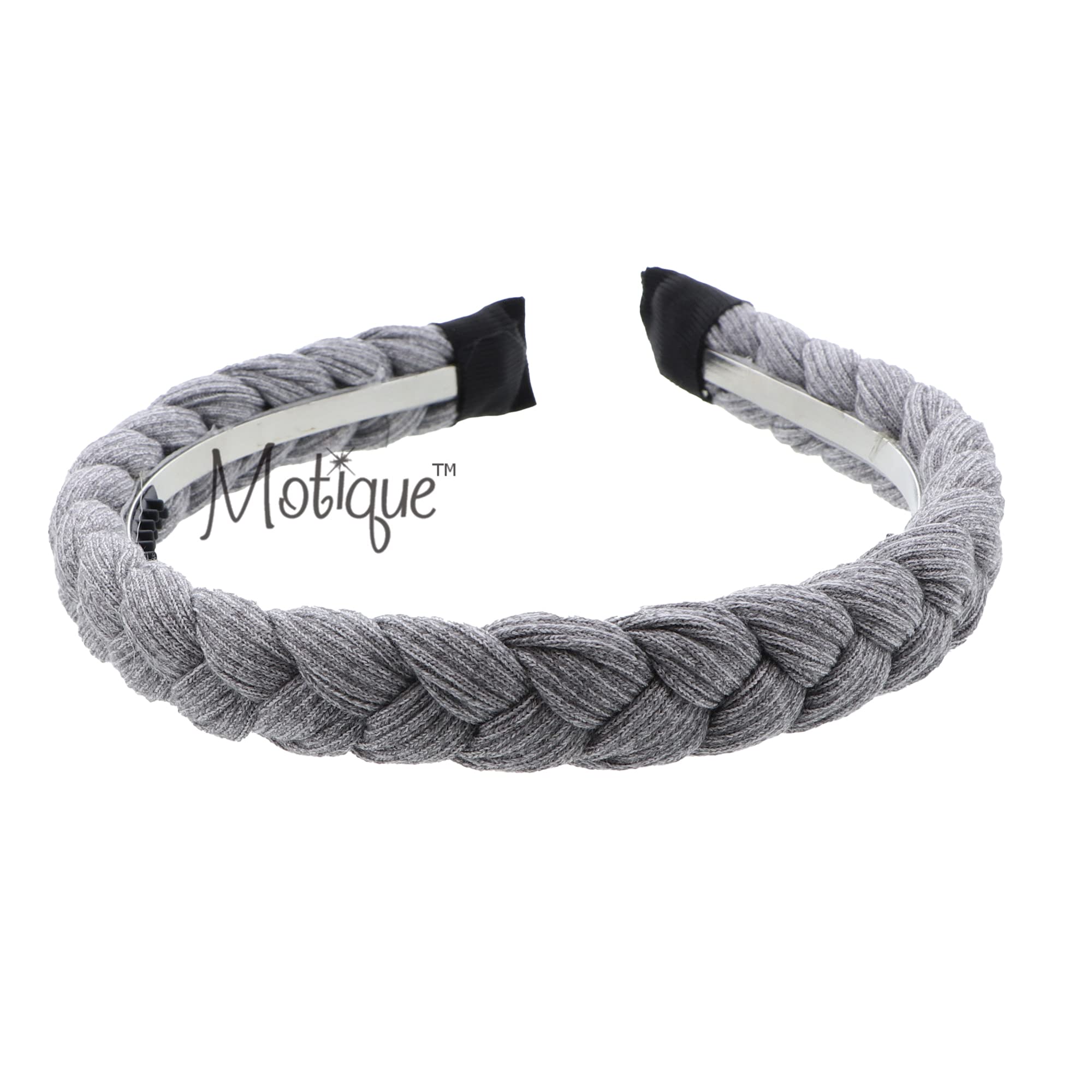 Motique 1/2 Inch Plait Braided Hard Headband - Light Grey Knit Hair Accessory for Women | Perfect for Workouts, Yoga & Everyday Style