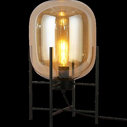 Modern Smoky Amber Glass Floor Lamp - 140cm Retro Melon Design, Fashionable Glass Table & Desk Lamp for Living Room, Bedroom, Office - Perfect for Ambient Lighting & Home Decor