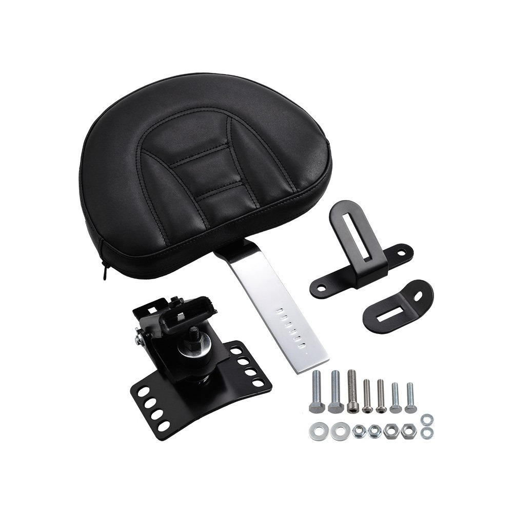 Harley Touring Electra Street Glide Detachable Adjustable PU Leather Driver Backrest with Pocket & Chrome Switch Dash Trim Cover - Comfortable Motorcycle Seat Support for Long Rides & Road Trips