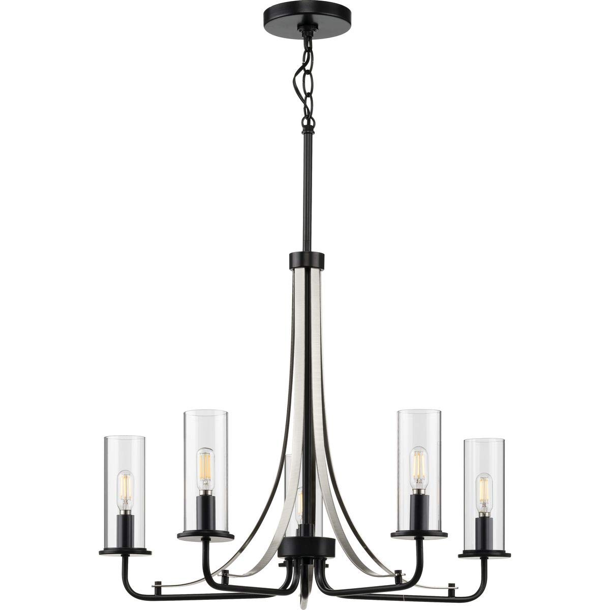 Progress Lighting Riley Collection 5-Light Clear Glass Traditional Chandelier in Matte Black - Perfect for Dining Room, Foyer & Bedroom Lighting