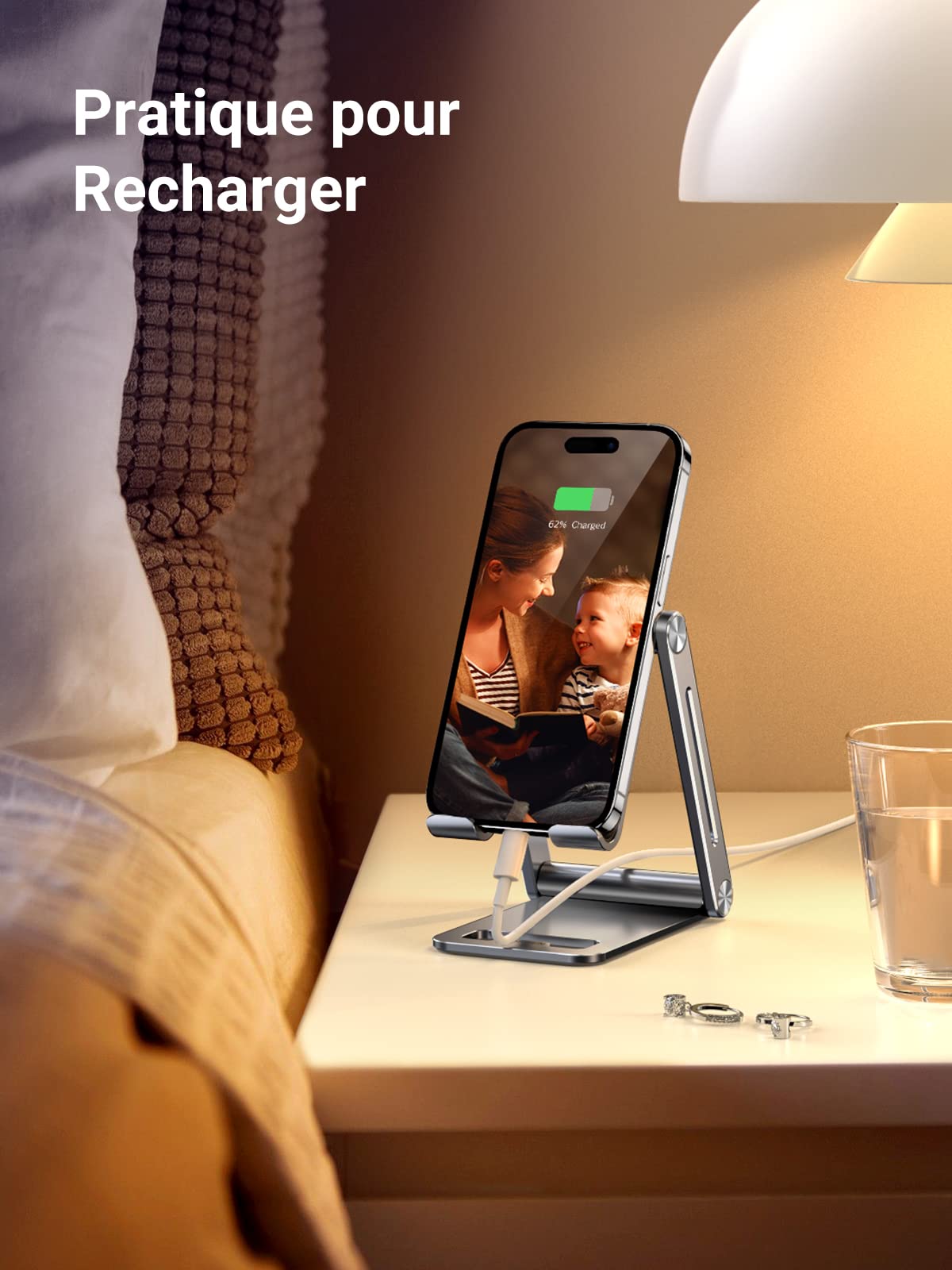 UGREEN Aluminum Phone Stand Holder - Adjustable Foldable Desktop Stand for iPhone 16/15/14/13/12/11, Galaxy S24/S23/S22, Pixel 8/7a/6a (Gray) - Perfect for Home Office, Gaming & Video Calls
