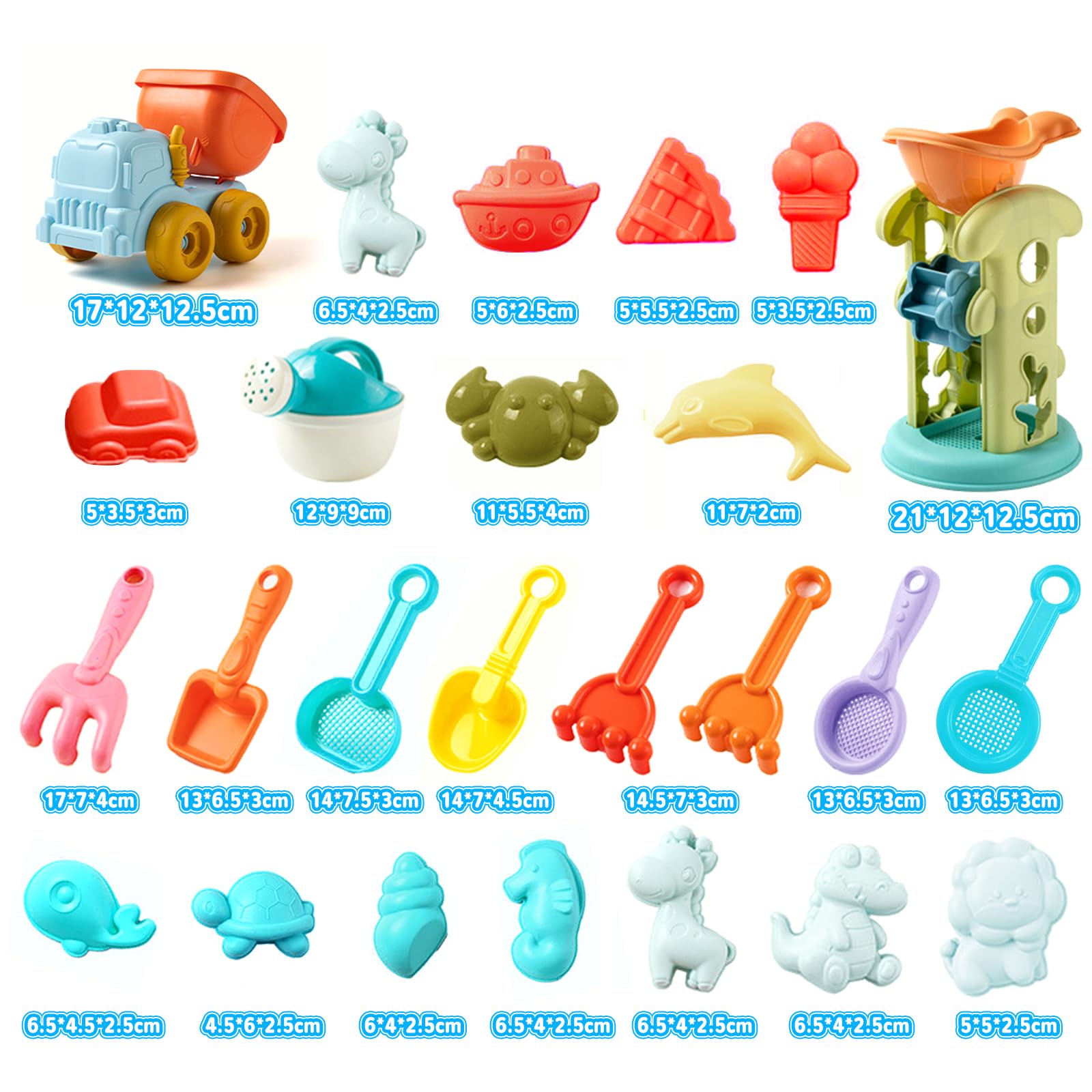 Xiuyer 32-Piece Beach Games Set - Plastic Sand Tray, Bucket, Shovel, Rake & Net Bag for Kids - Fun Outdoor Beach Toys for Children's Sandcastle Building & Summer Beach Activities