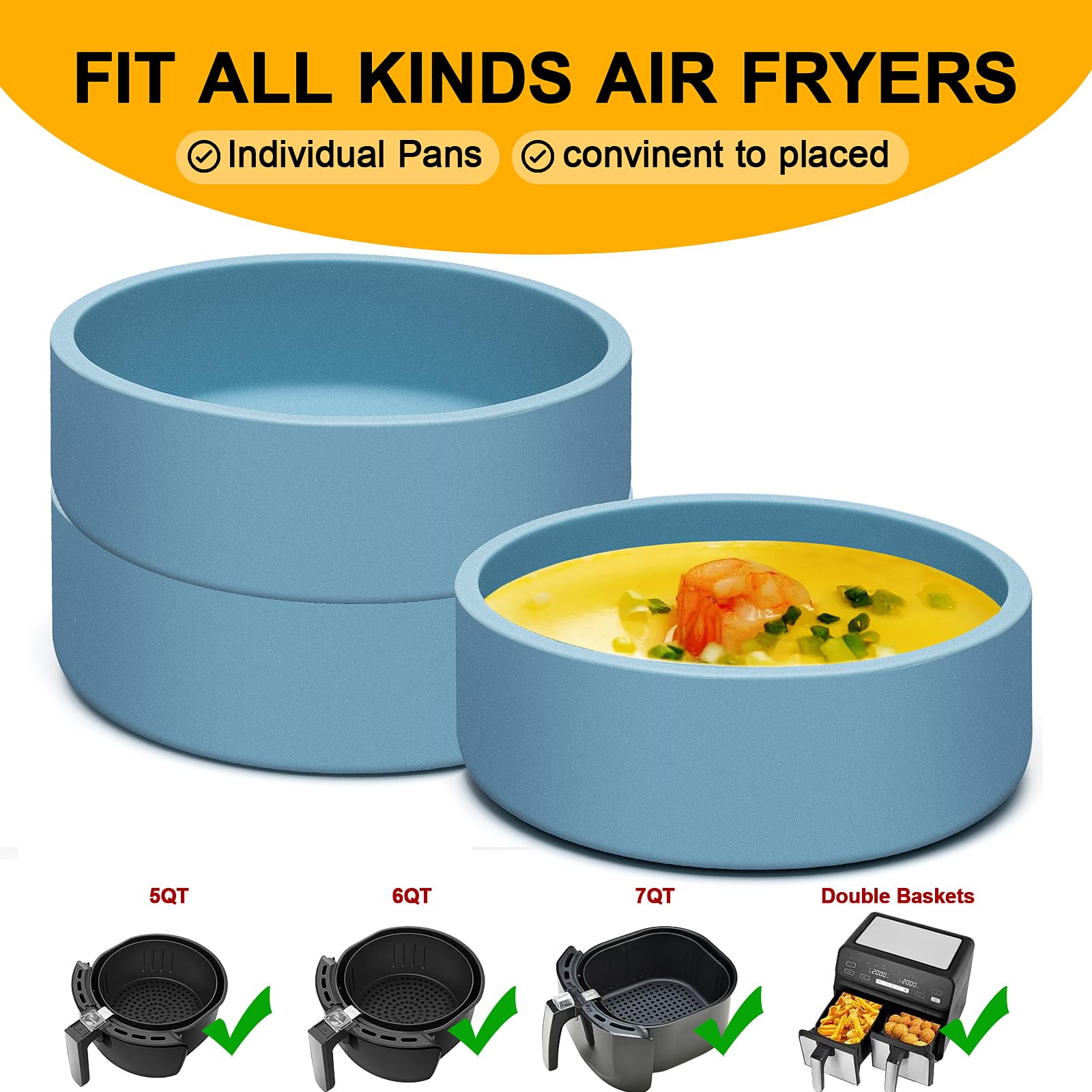 6 Pack Silicone Egg Cooker for Microwave & Air Fryer - Reusable Egg Bite Molds, Oven Safe Egg Pan for Eggwich & Breakfast Meal Prep - Perfect for Quick Breakfast, Meal Prep & Keto Diet (Blue)