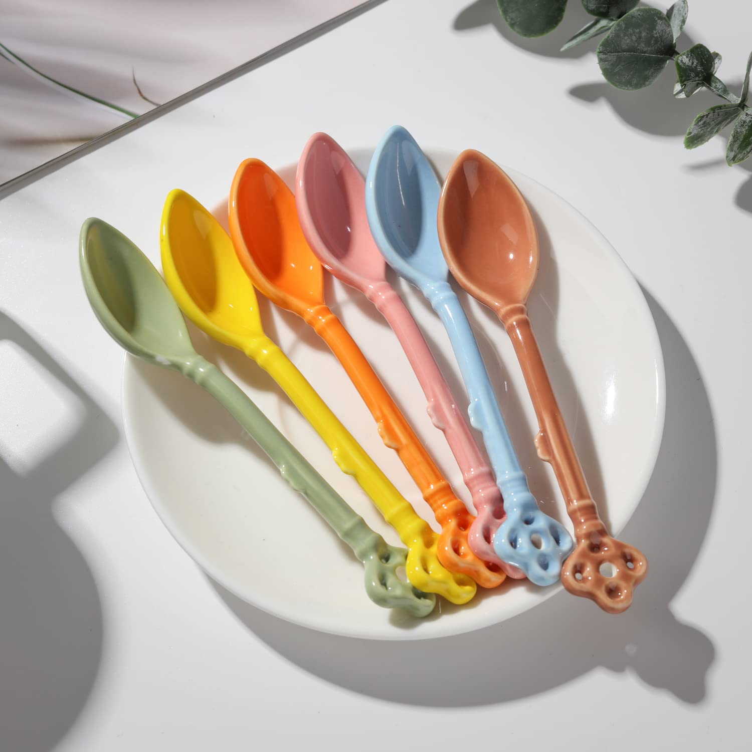 6-Piece Ceramic Espresso Spoon Set - Small Coffee & Demitasse Spoons for Dessert, Tea, Ice Cream - Perfect for Coffee Shops, Home Kitchens & Gift Giving