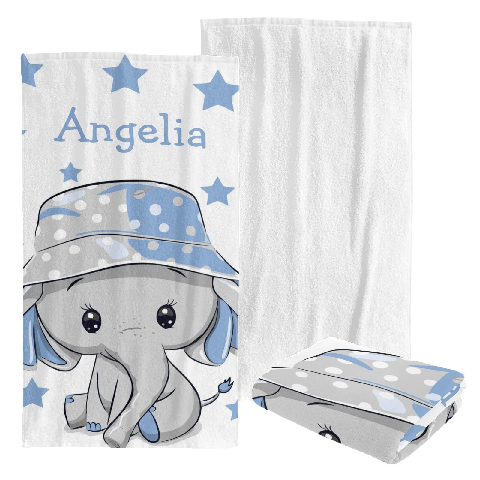 Custom Personalized Beach Towel - Soft Quick Dry Bath Towel with Blue Star Elephant Design for Kids, Men & Women | Perfect for Swimming, Sunbathing & Beach Vacations