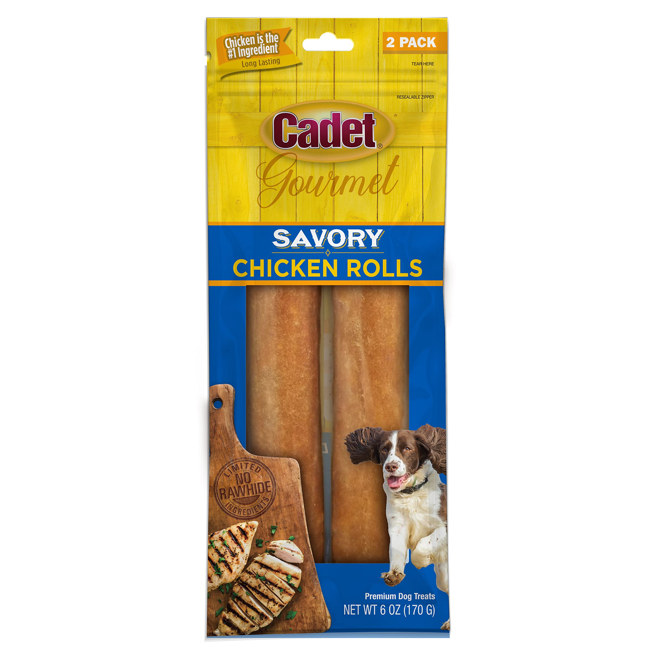 Healthy Rawhide Alternative for Dogs - Cadet Gourmet Savory Chicken Rolls, 6 oz | All-Natural Dog Treats for Training, Chewing & Dental Health