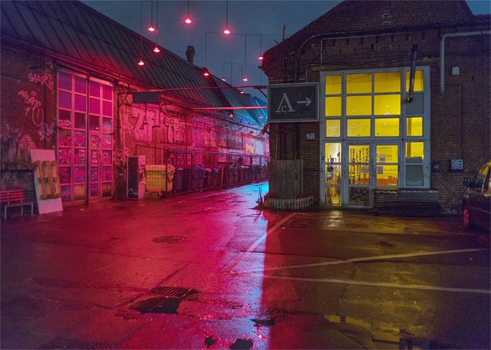 Leowefowa 7X5FT Vinyl Photography Backdrop - Small Town Night View with Road Lamps & Graffiti Wallpaper for Studio Props | Kids & Adults Photo Shoots, Themed Parties, Social Media Content