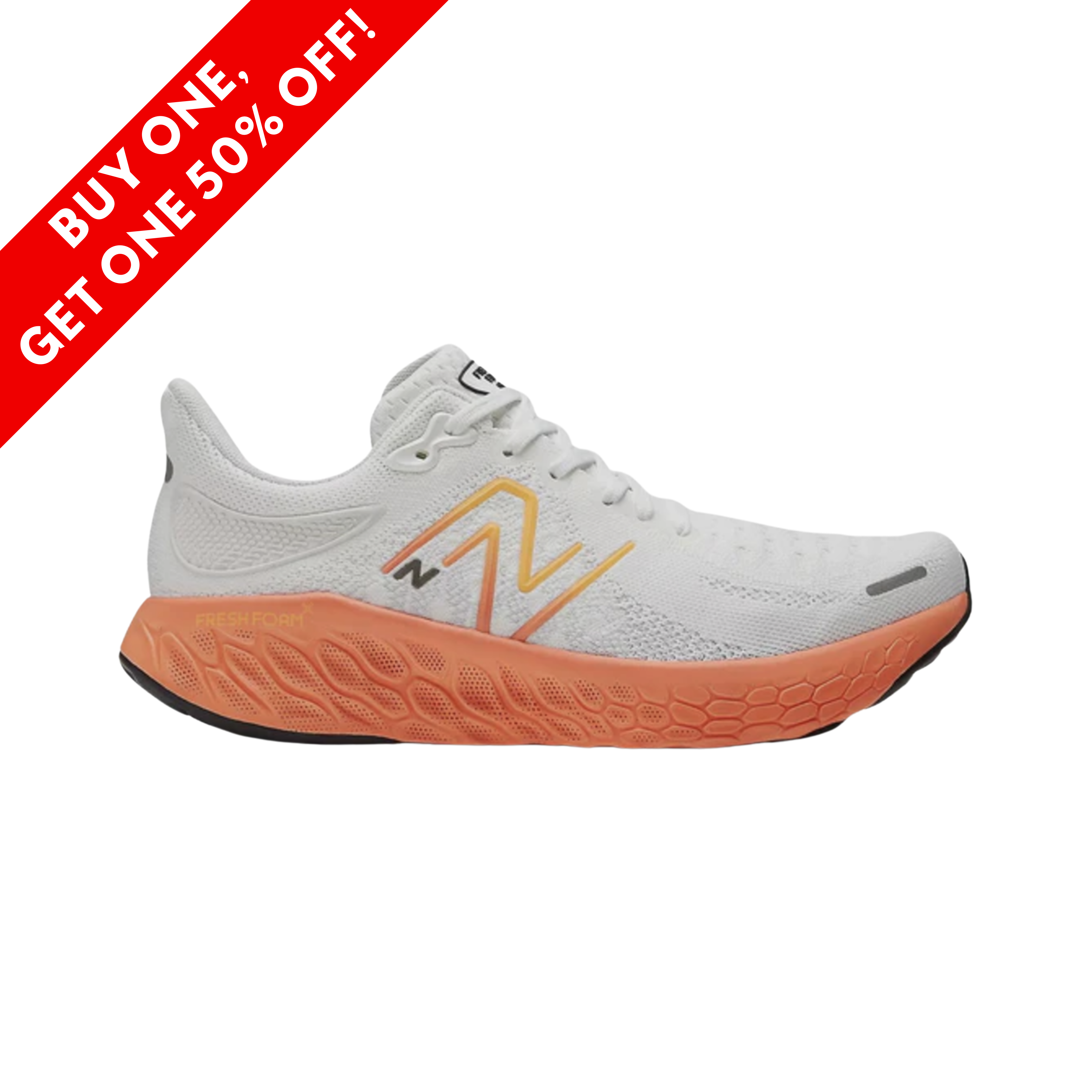 New Balance Men's Fresh Foam X 1080v12 Running Shoes - White/Orange (D Width) | Lightweight Cushioned Sneakers for Jogging, Gym Workouts & Everyday Comfort
