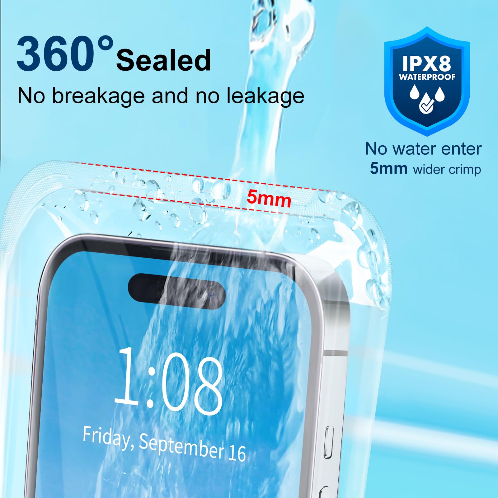2 Pack Waterproof Phone Pouch for iPhone 15 14 13 Pro Max & Galaxy Pixel (Up to 7.2