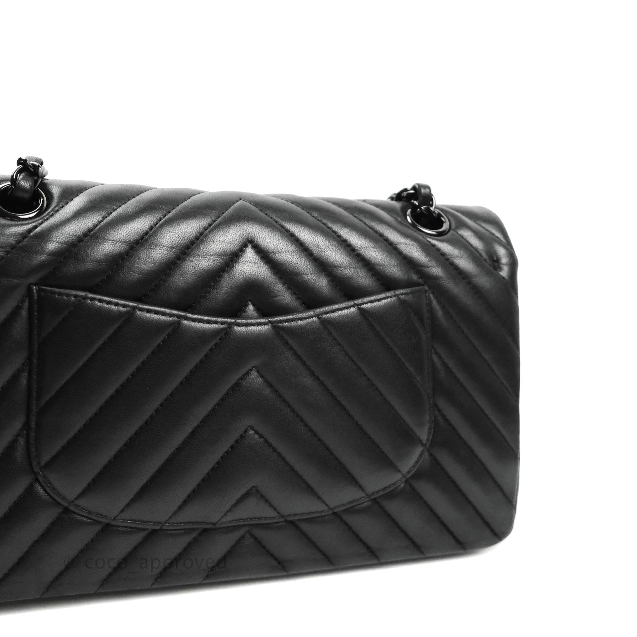 Chanel Classic Chevron M/L Medium Double Flap Bag in So Black Lambskin Leather - Luxury Handbag for Women, Perfect for Evening Events & Special Occasions