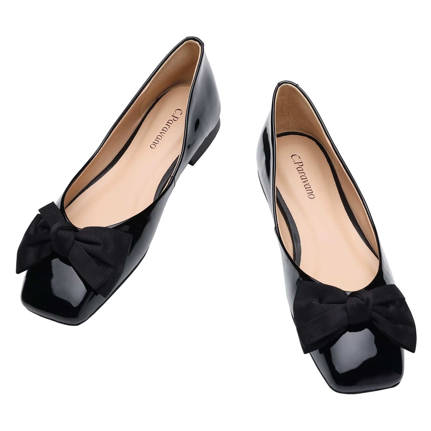 C.Paravano Women's Square Toe Flats - Patent Leather Ballet Shoes for Women | Comfortable & Stylish Work Flats | Perfect for Office, Business Casual & Everyday Wear
