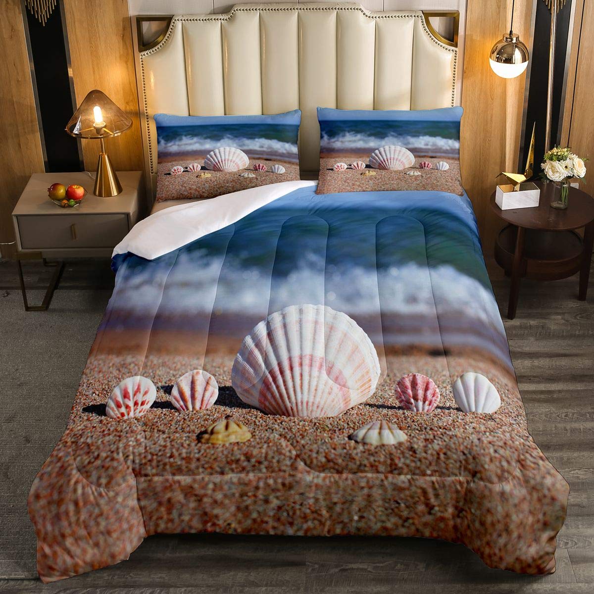 Ocean Marine Themed Kids Bedding Set - Beach Shell Comforter with Sea Creatures | Ultra Soft Full Size Duvet Cover for Boys & Girls | Perfect for Coastal Decor, Nursery, or Beach-Themed Bedrooms