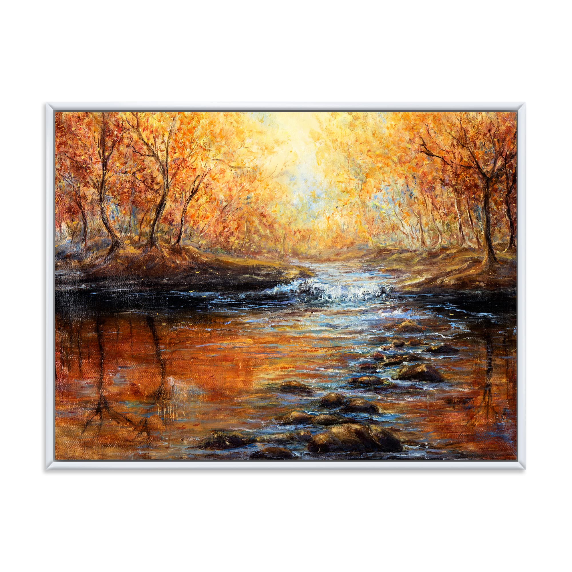 Morning Light In The Autumn Forest - Lake House Framed Canvas Wall Art Print | Nature Landscape Painting for Living Room, Bedroom & Office Decor | Perfect Gift for Housewarming & Holidays