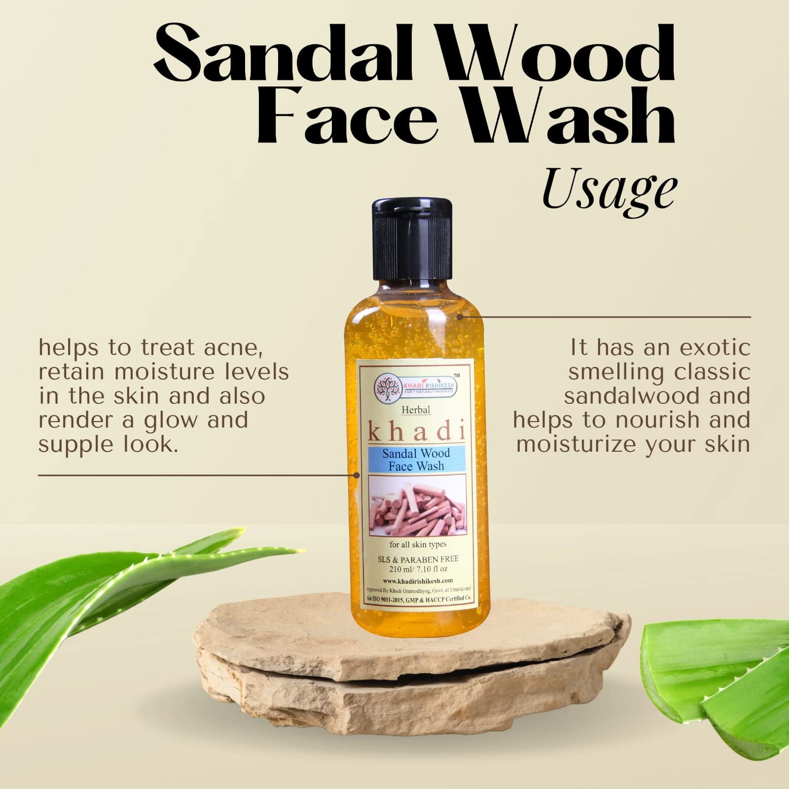 Khadi Rishikesh Ayurvedic Sandal Face Wash - Reduces Pimples, Dark Circles & Spots | Deep Cleansing for Glowing Skin | SLS & Paraben Free | 210ml | Made with 5 Herbs | Includes Free Towel Rummal | Daily Facial Cleanser for Acne-Prone & Sensitive Skin | Perfect for Morning & Night Skincare Routine