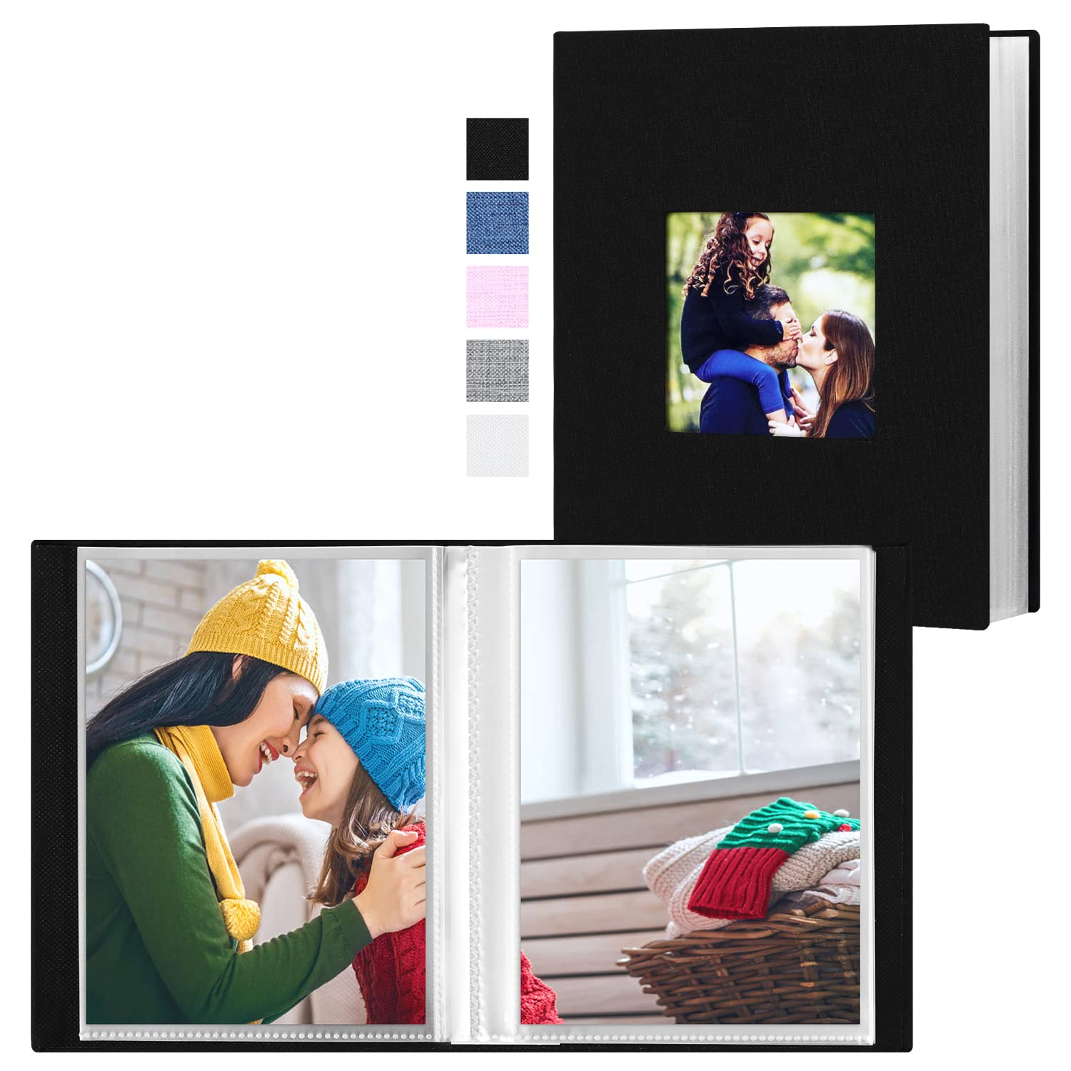 Lanpn Small Photo Album 5x7 Inch, 50 Pockets, 2 Pack - Linen Cover Picture Book with Clear Plastic Sleeves, Holds Vertical Top Loading Photos Only (Black) - Perfect for Wedding, Baby, Travel & Family Memories