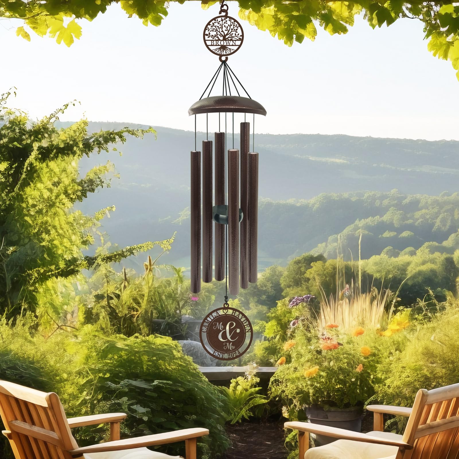 43-Inch Large Personalized Tree of Life Copper Wind Chime - Custom Engraved Anniversary Wedding Gift for Couples, Newlyweds, Parents & Retirees (Mr & Mrs) - Perfect for Outdoor Garden, Patio Decor & Relaxing Wind Sounds