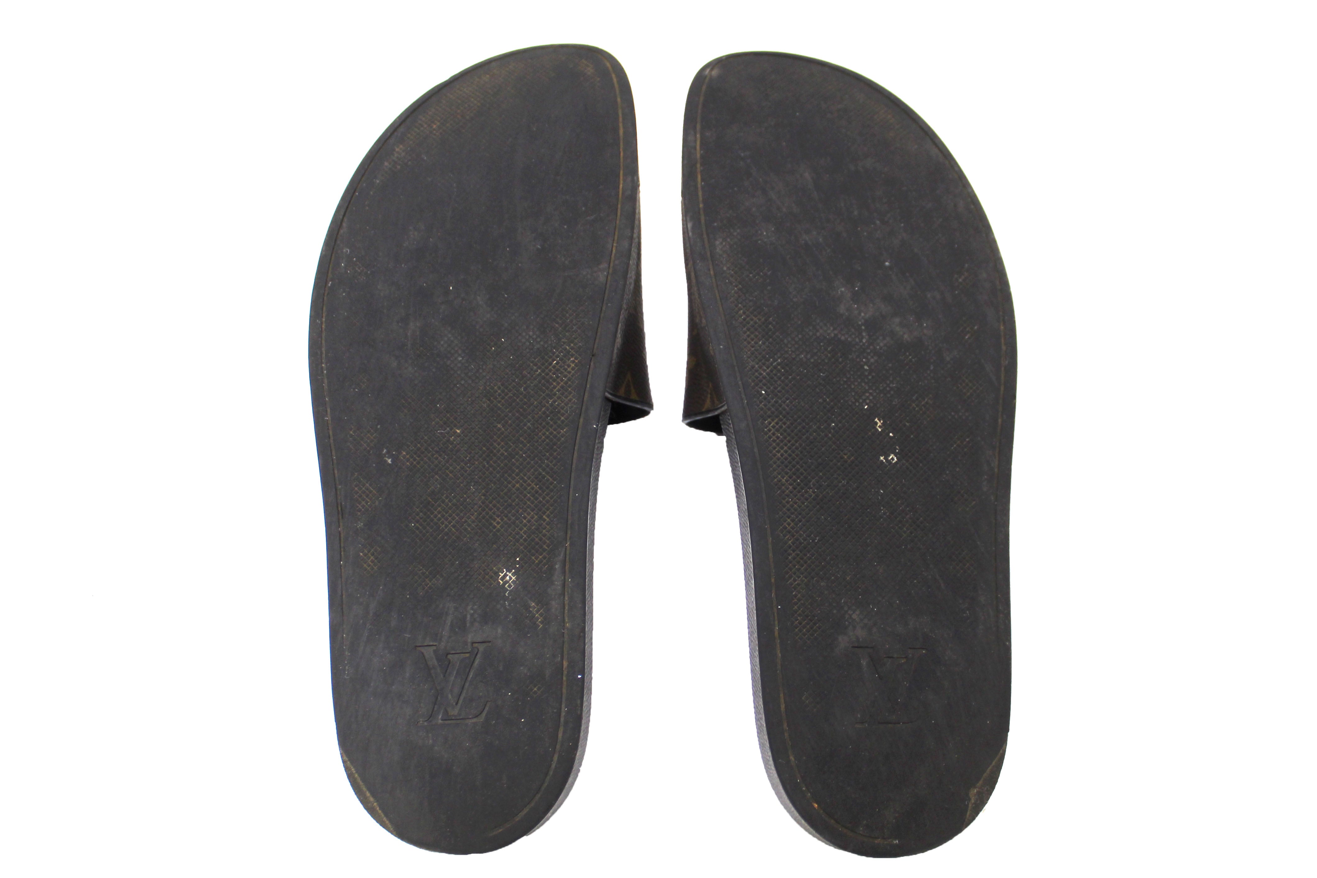 Authentic Louis Vuitton Men's Classic Monogram Black Leather Waterfront Mule Size 9 - Luxury Casual Slides for Beach, Poolside & Summer Outings