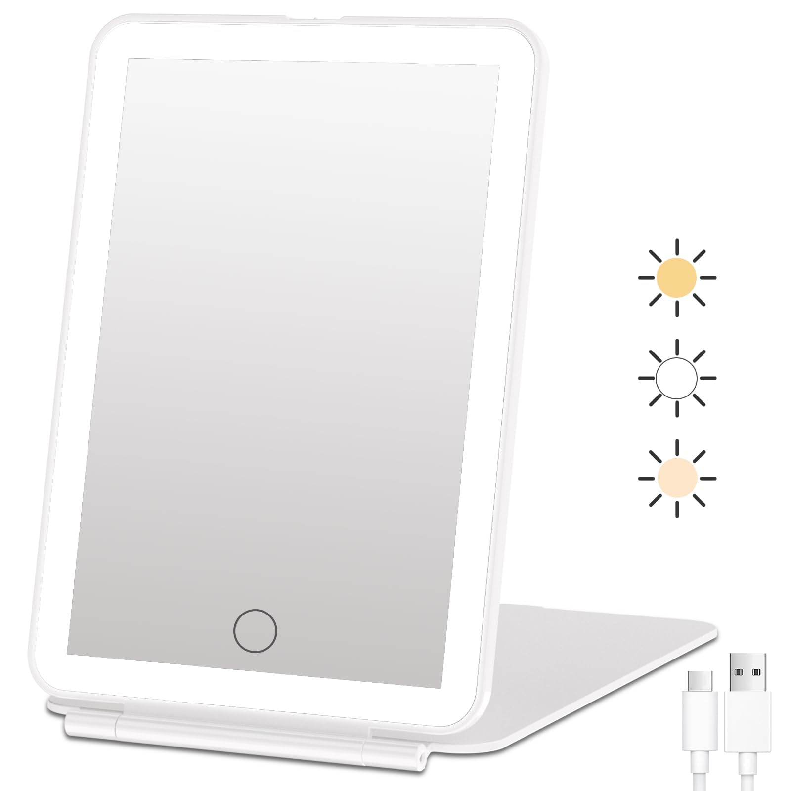 FUNTOUCH Rechargeable Travel Makeup Mirror with 72 LED Lights - Portable Lighted Vanity Mirror with 3 Color Lighting & Dimmable Touch Screen, Folding Cosmetic Mirror for Home, Travel, and Professional Makeup Application